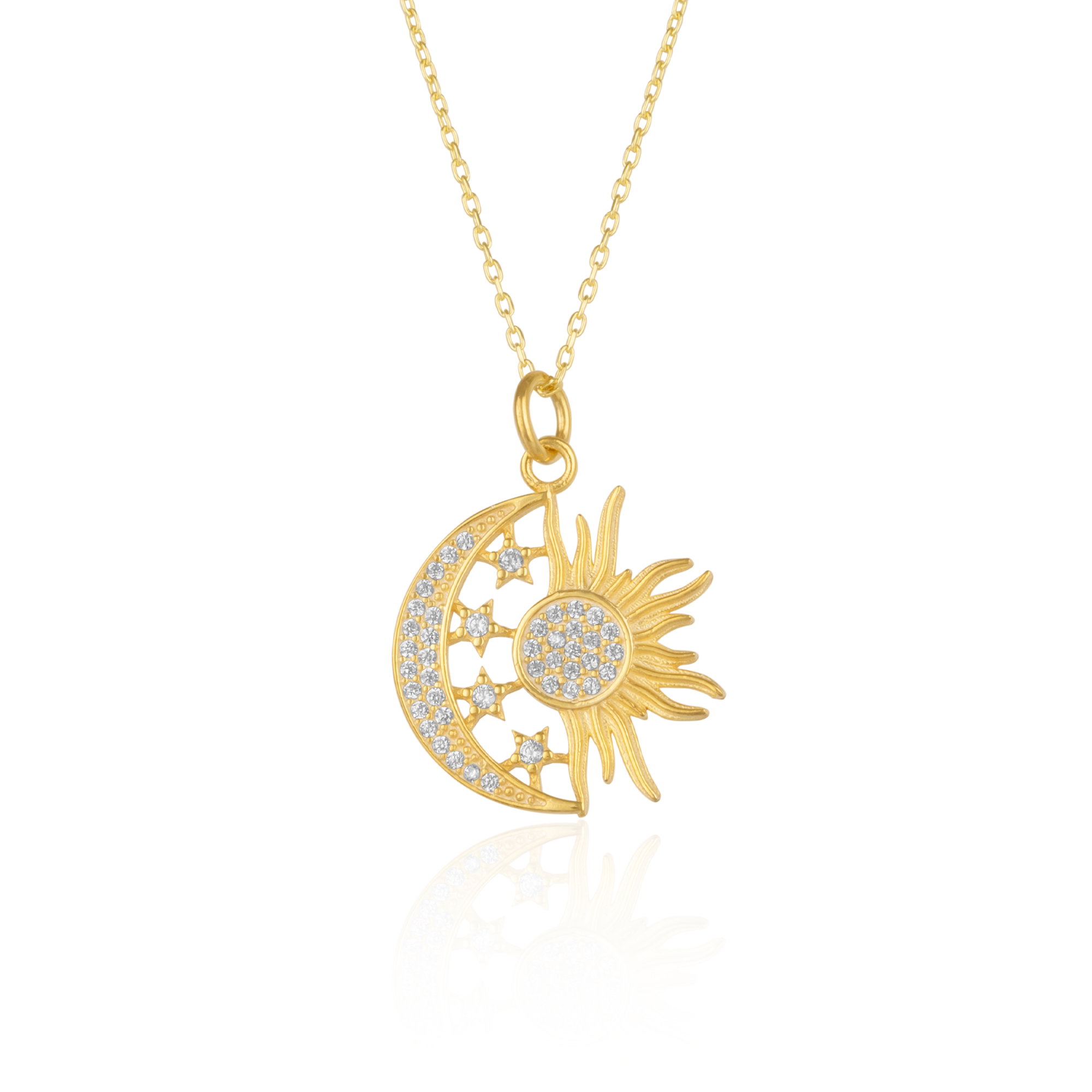 Gold Sterling Silver Sun and Moon Necklace Pendant, Image 1 of 1