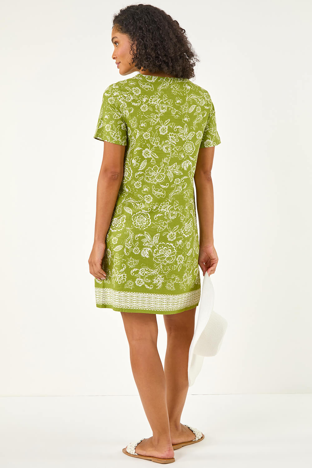 Green Paisley Print Linen Blend Shift Dress, Image 4 of 5