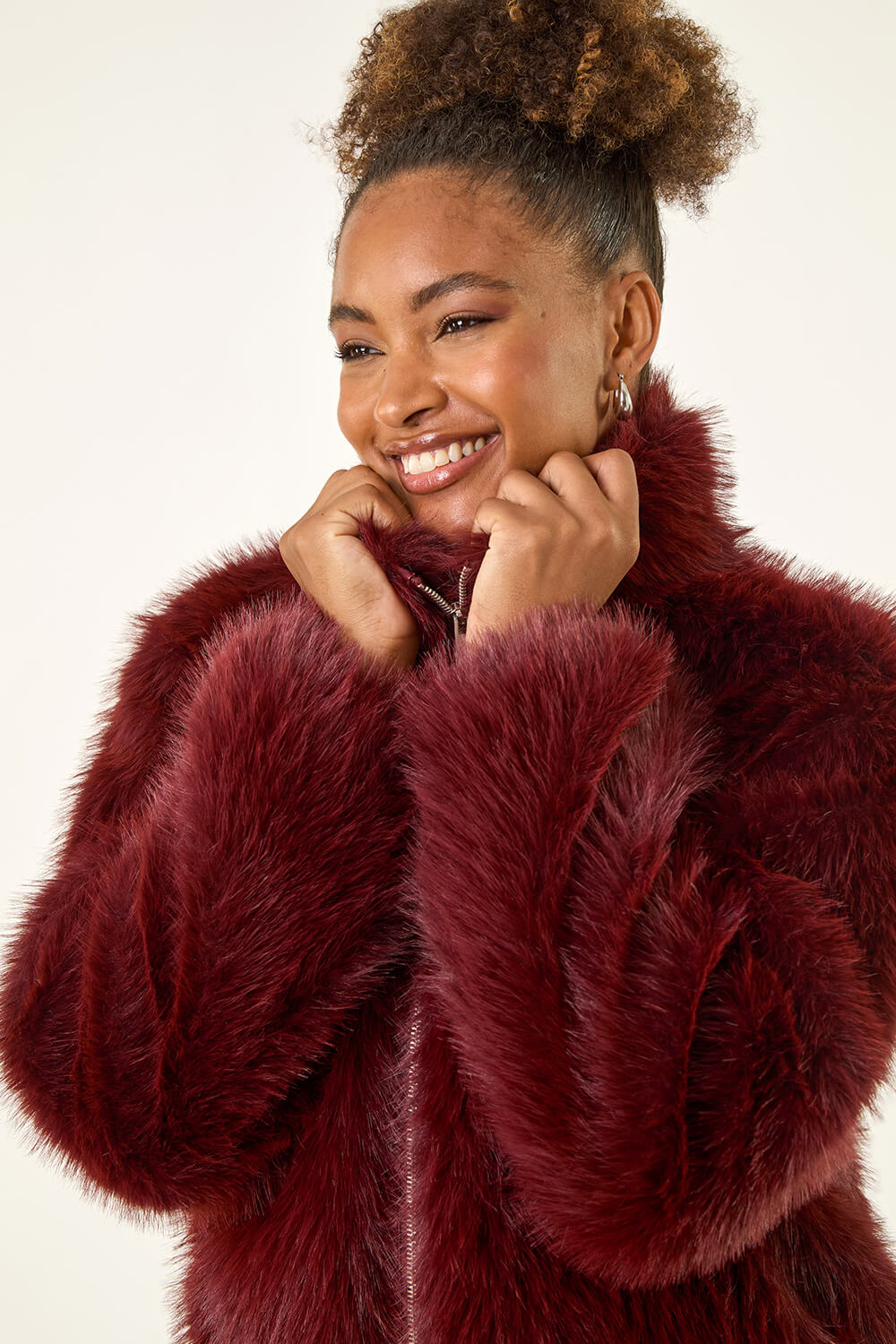 Burgundy Faux Fur Relaxed Jacket, Image 3 of 7