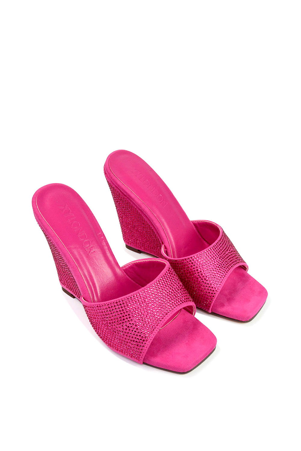 Pink XY LONDON Pink 'Peggie' Slip On Wedge Heel Rhinestones Slip On Mules, Image 5 of 5