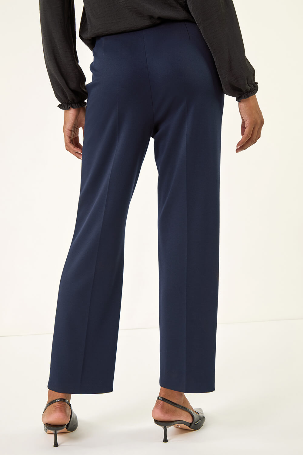 Navy Straight Leg Ponte Stretch Trouser, Image 4 of 5