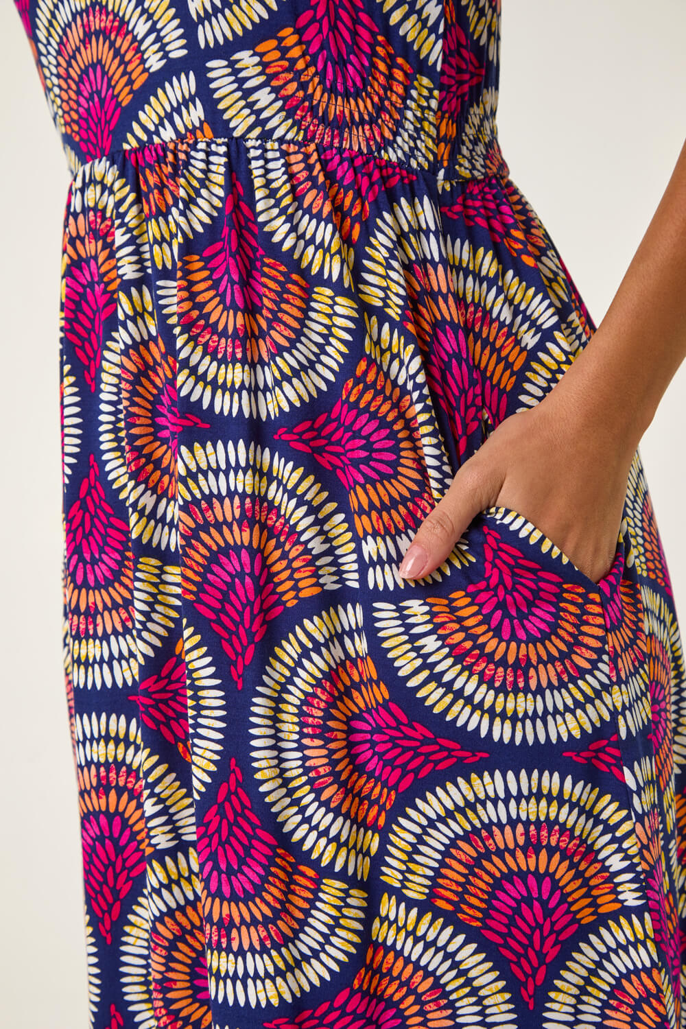 PINK Abstract Print Stretch Midi Dress, Image 6 of 5