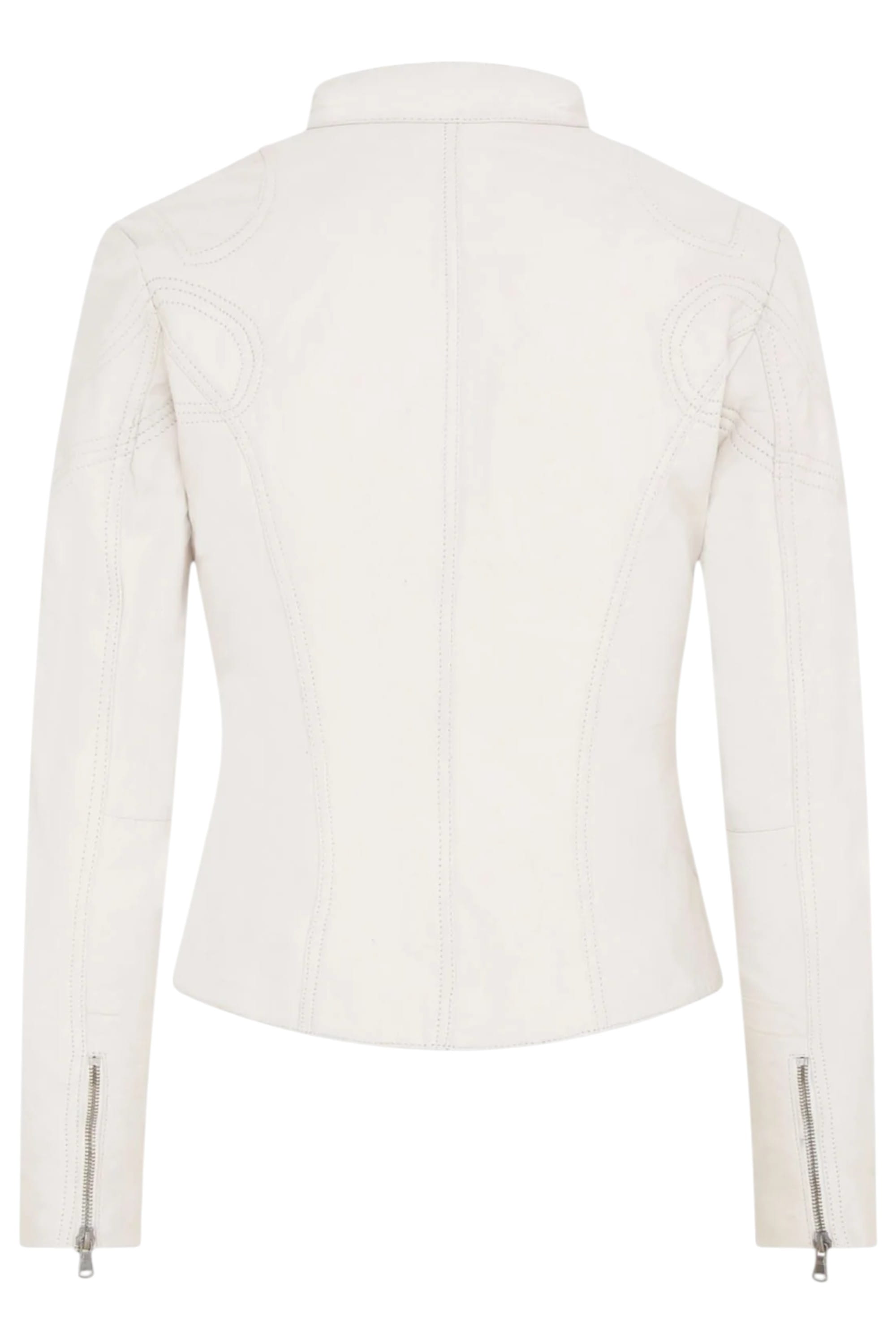 White Slim-Fit Leather Biker Jacket-Maldon, Image 3 of 4