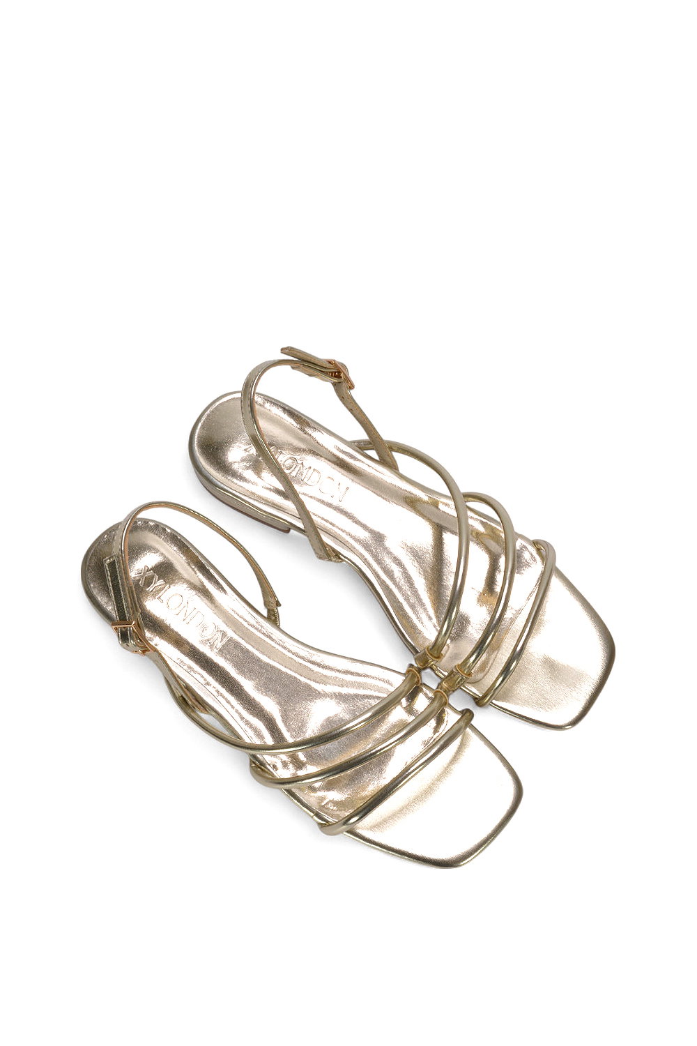 Gold XY LONDON Gold 'Mary' Square Toe Strappy Slingback Flat Sandals, Image 6 of 6