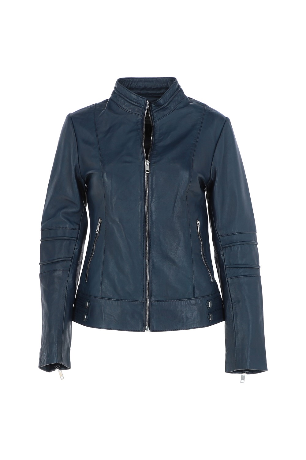 Navy 'Lillian' Real Leather Biker Jacket, Image 2 of 5