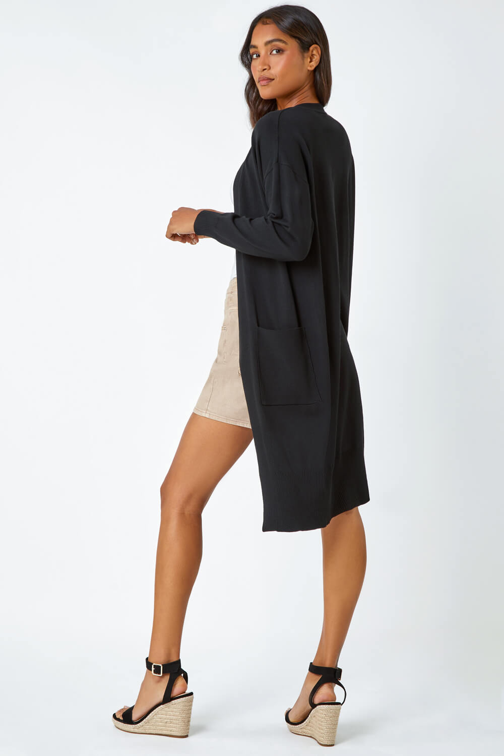 Black Knitted Longline Cardigan, Image 4 of 5