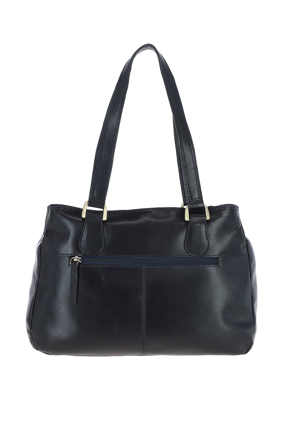 Navy Vegetable Tanned Three Section Real Leather Shoulder Bag, Image 3 of 3