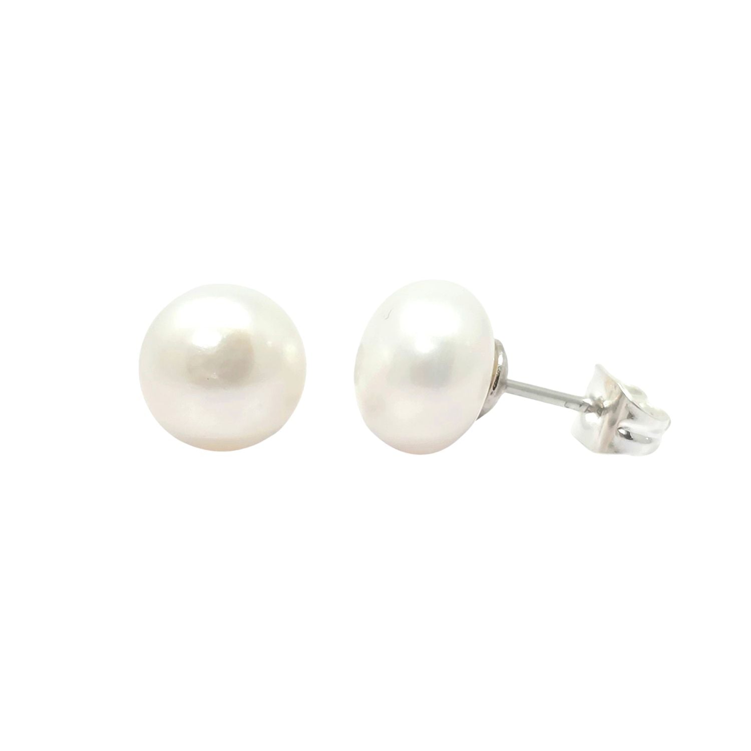 Metallic Handpicked Freshwater Silver Pearl Stud Earrings