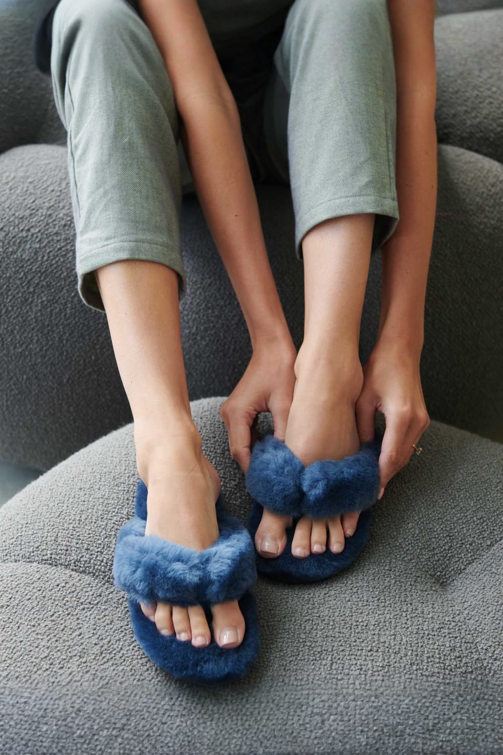 Blue "Highland Fluffy Navy" Sheepskin Slipper Sliders
