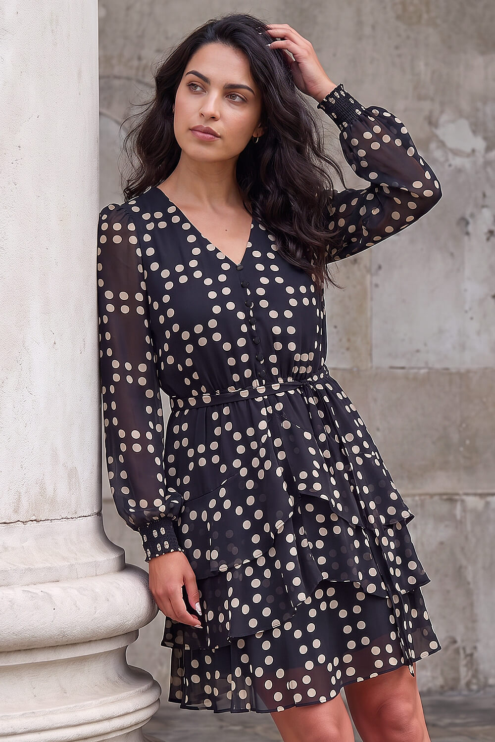 Dusk Women's Black Spot Print Tie Waist Dress Size 10