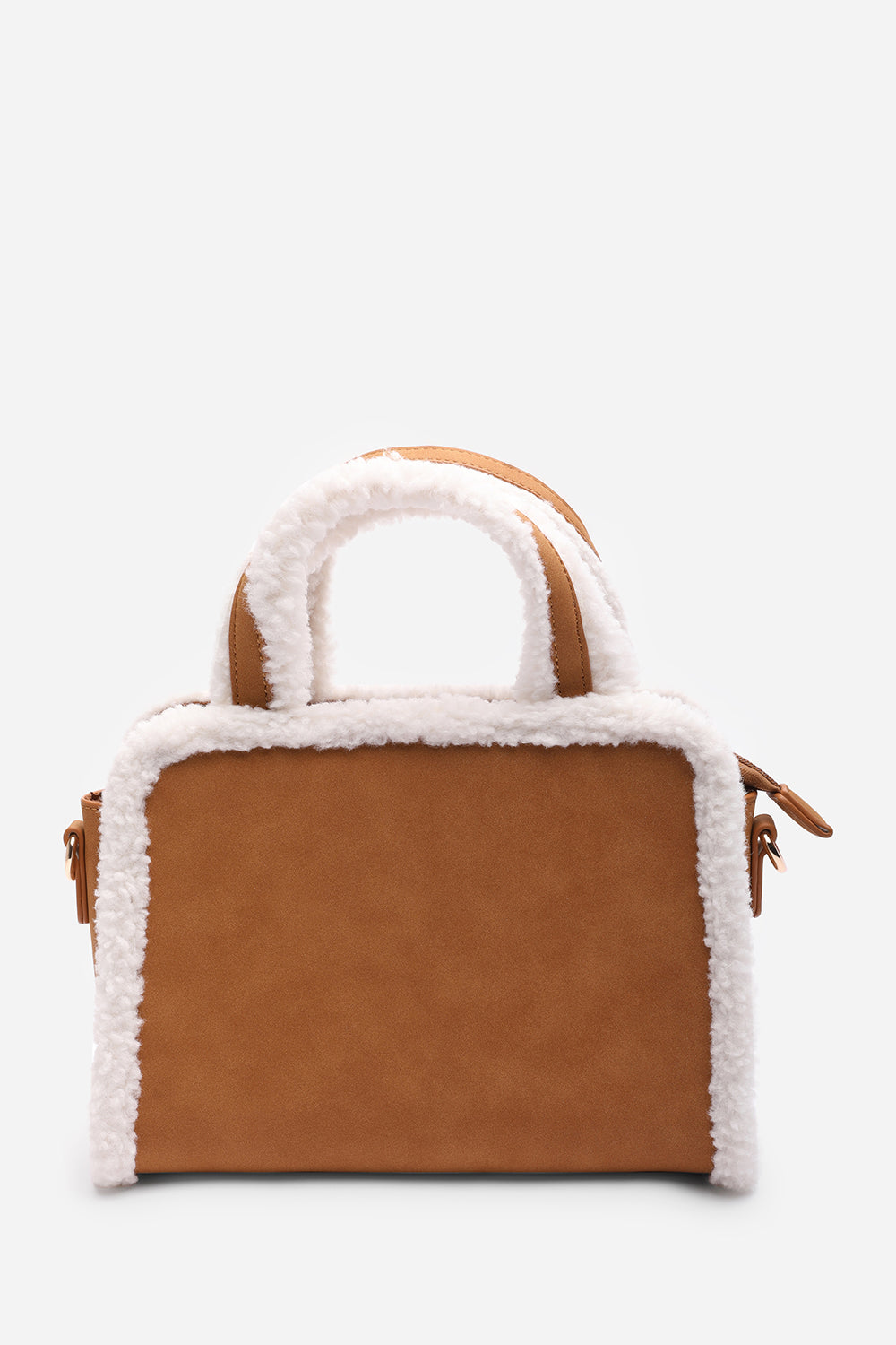 Tan Kismet Borg Trim Tote Bag with Cross Body Strap, Image 3 of 7