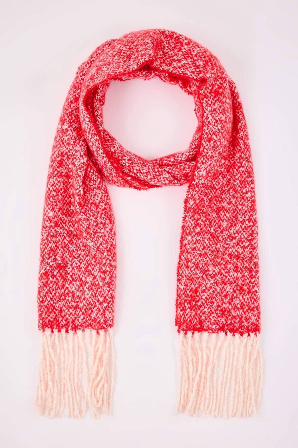 Red WOVCOR Red Contrast Tassel Marled Boucle Oversized Winter Scarf, Image 1 of 2