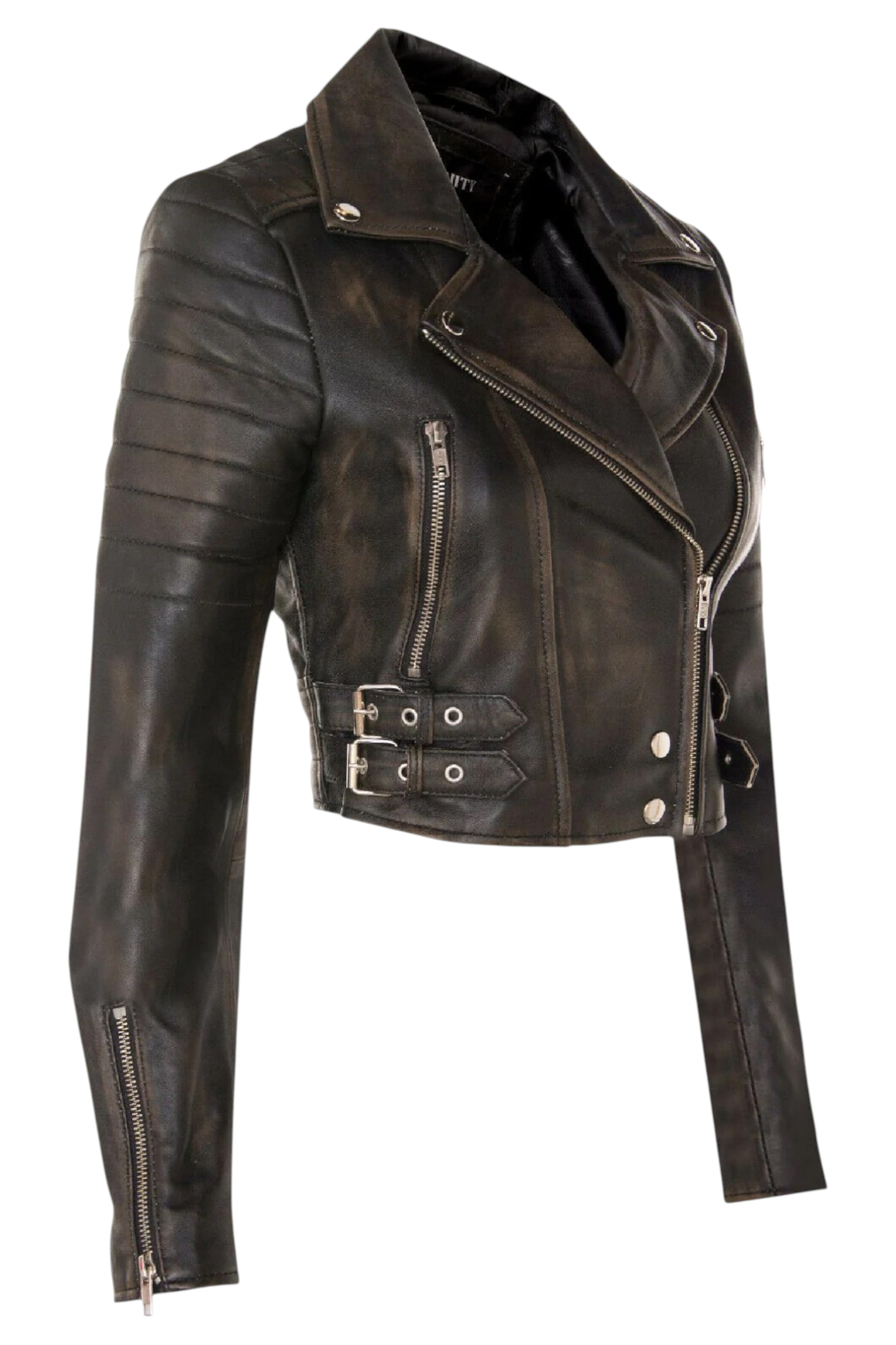 Tortoishell Infinity Leather Tortoishell Brando Cropped Leather Jacket-Longtown, Image 2 of 6