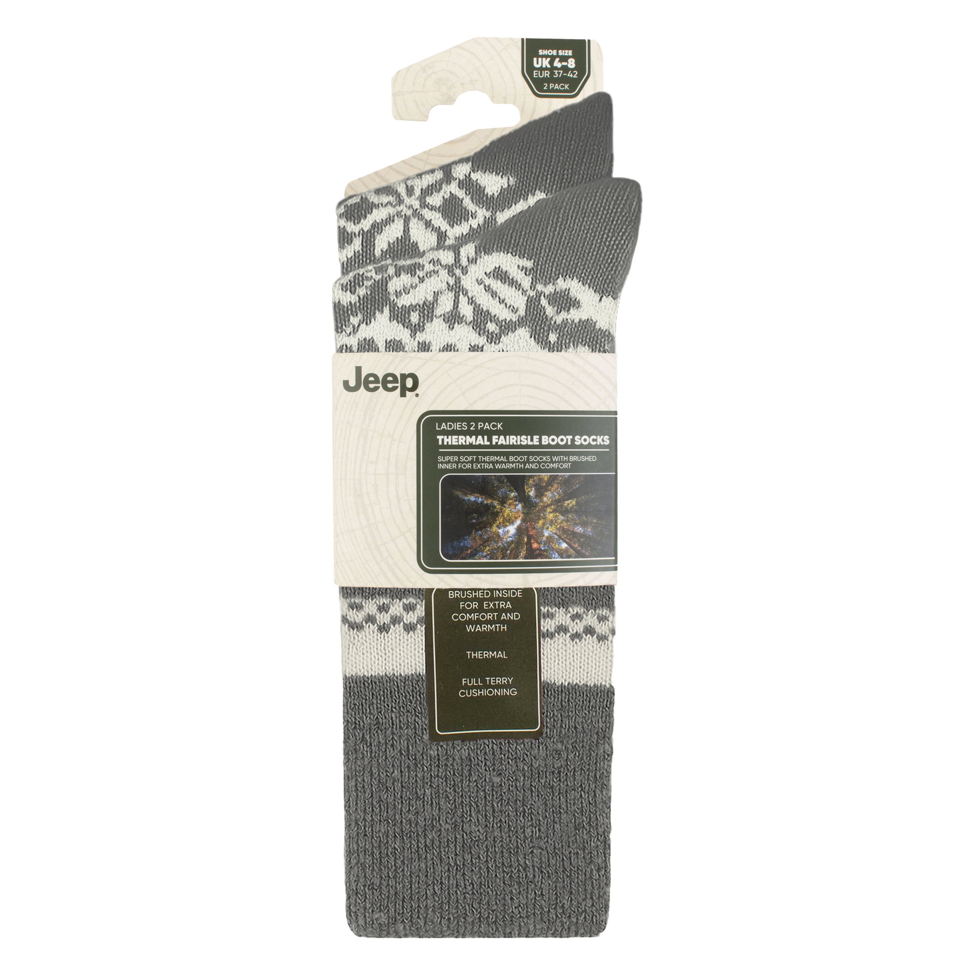 Grey 2 Pairs Soft Thermal Fairisle Pattern Socks, Image 4 of 4