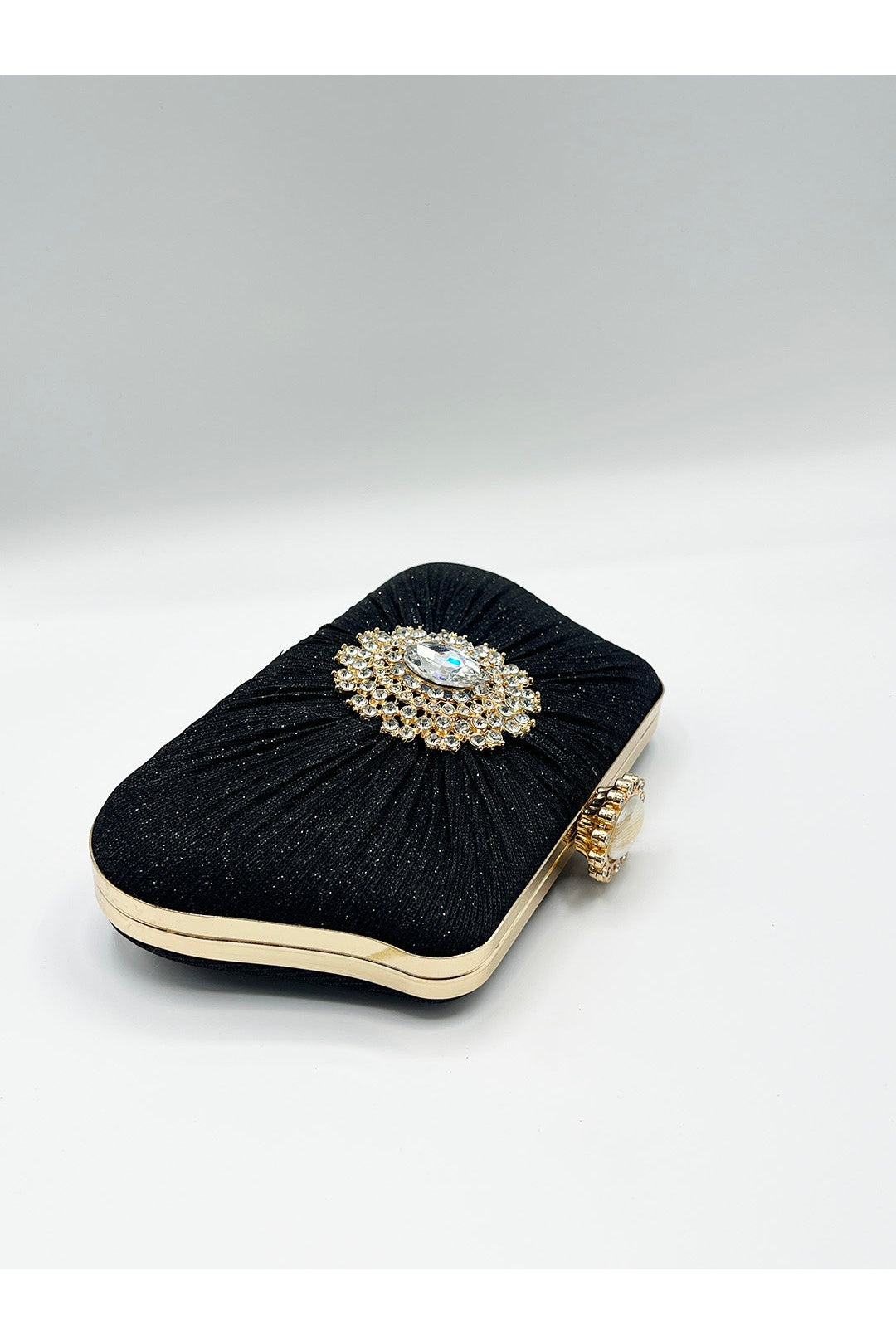 Black Ruched Jewel Clutch Bag, Image 5 of 5