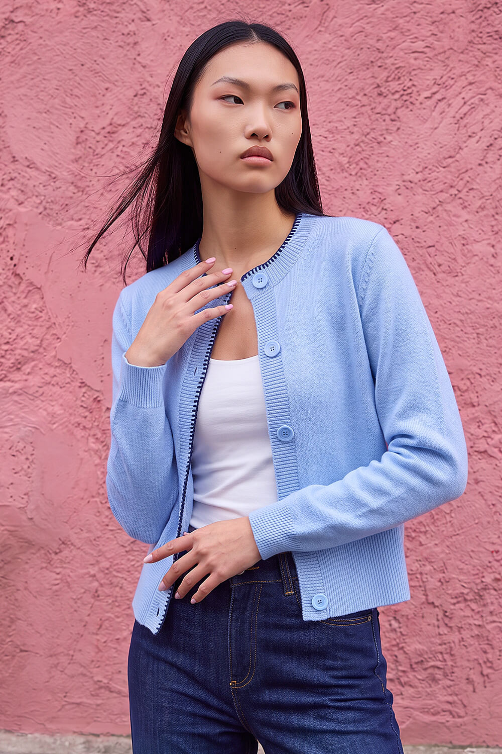 Dusk Women's Blue Stitch Trim Knit Cardigan Size 18