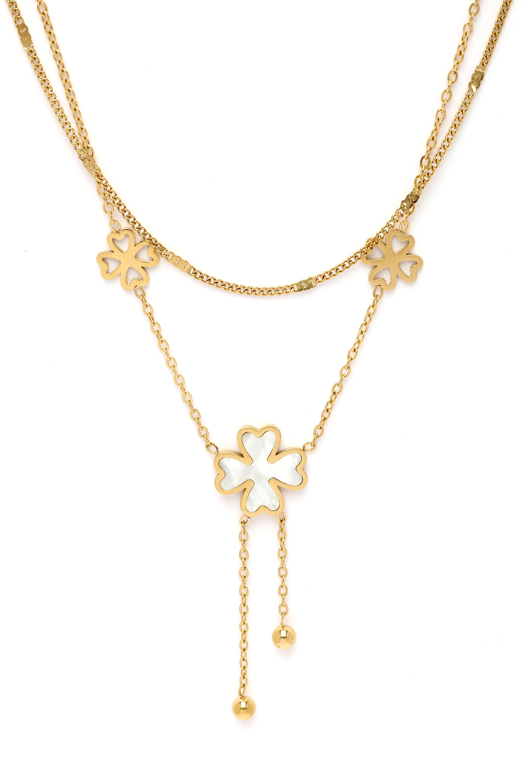 Metallic Diva Double Layered Floral Tassel Chain Necklace
