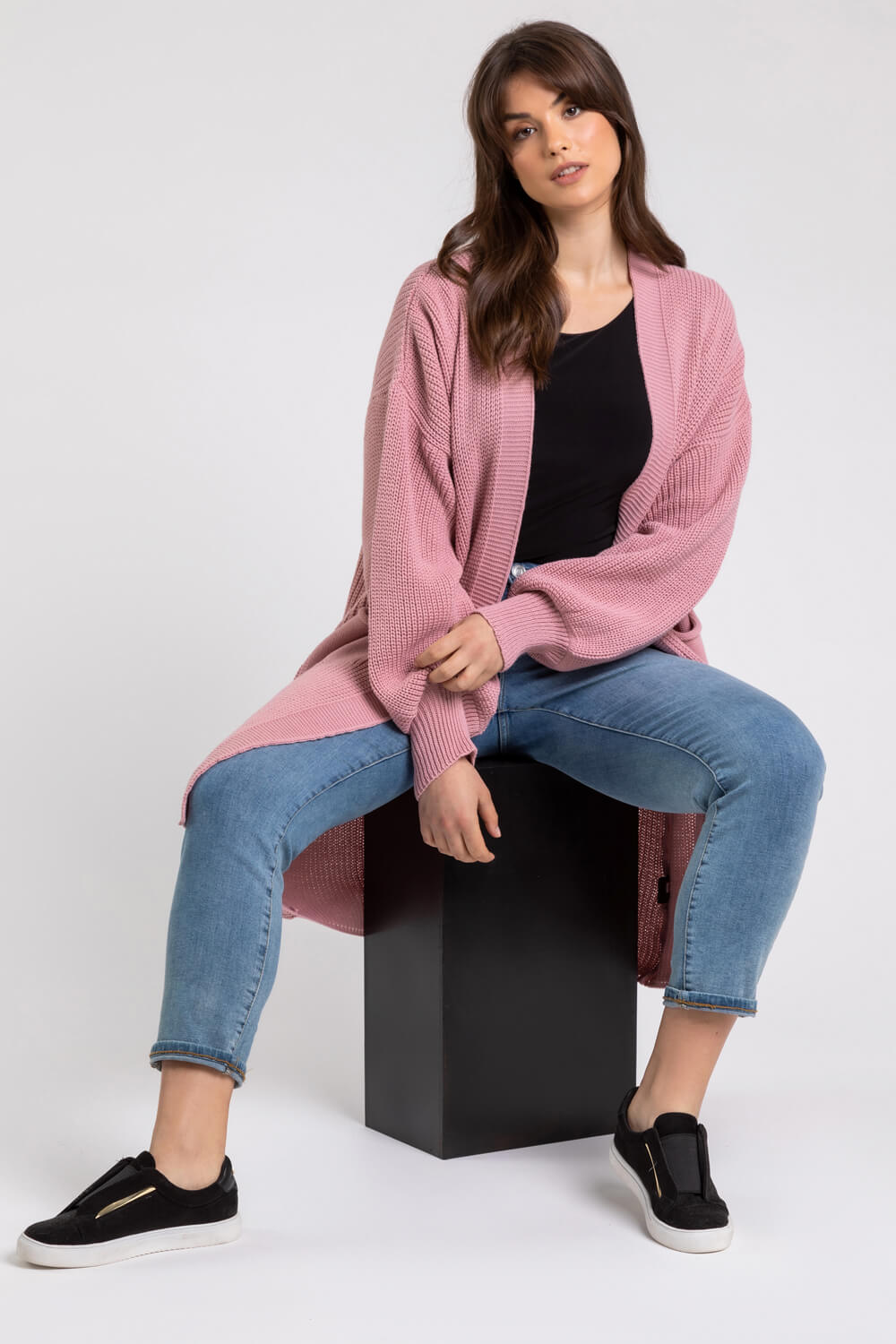 Rose Curve Longline Ribbed Cardigan, Image 6 of 5