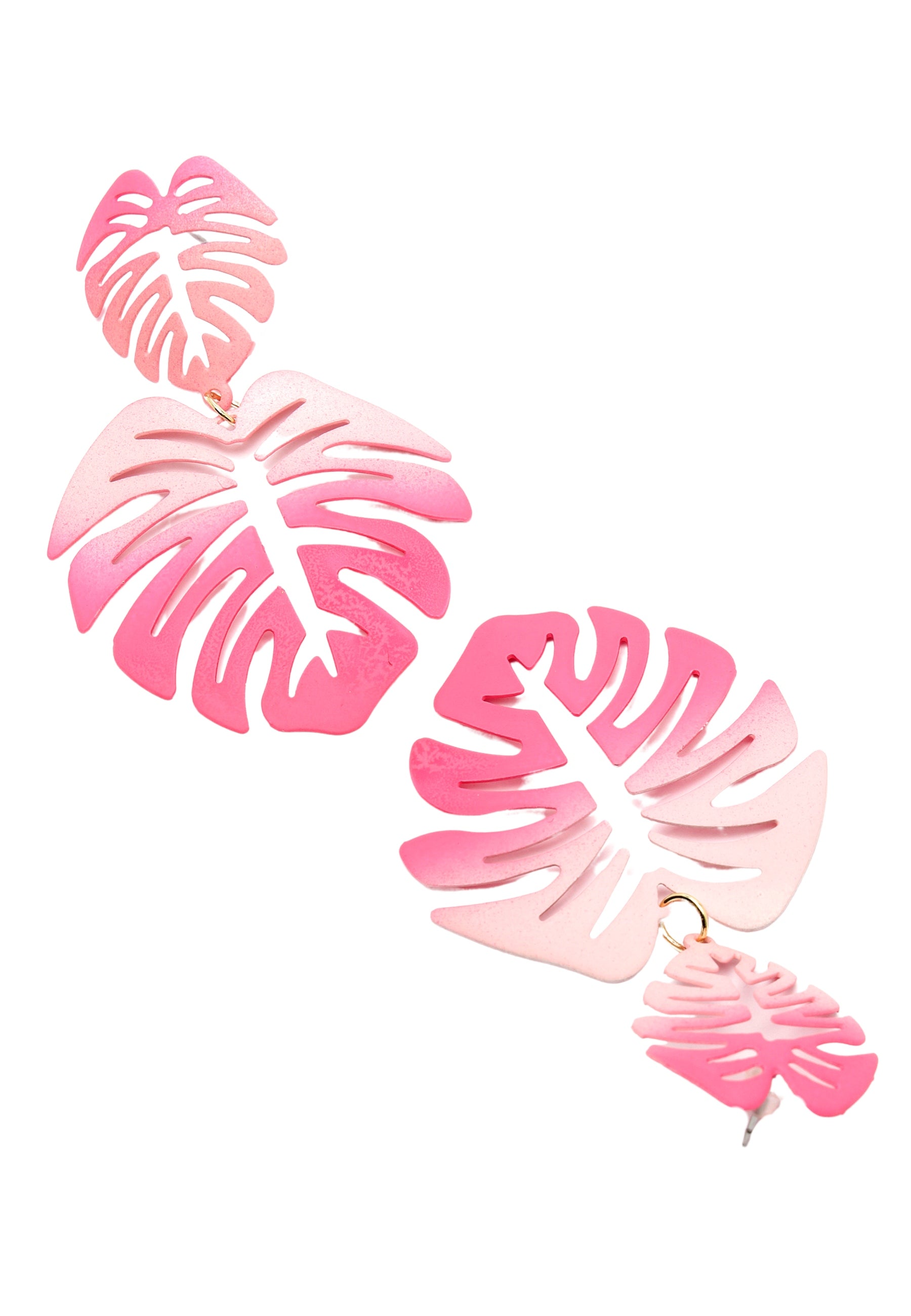 Pink AVANT-GARDE PARIS Pink Green Palm Leaf Dangle Earrings, Image 3 of 5