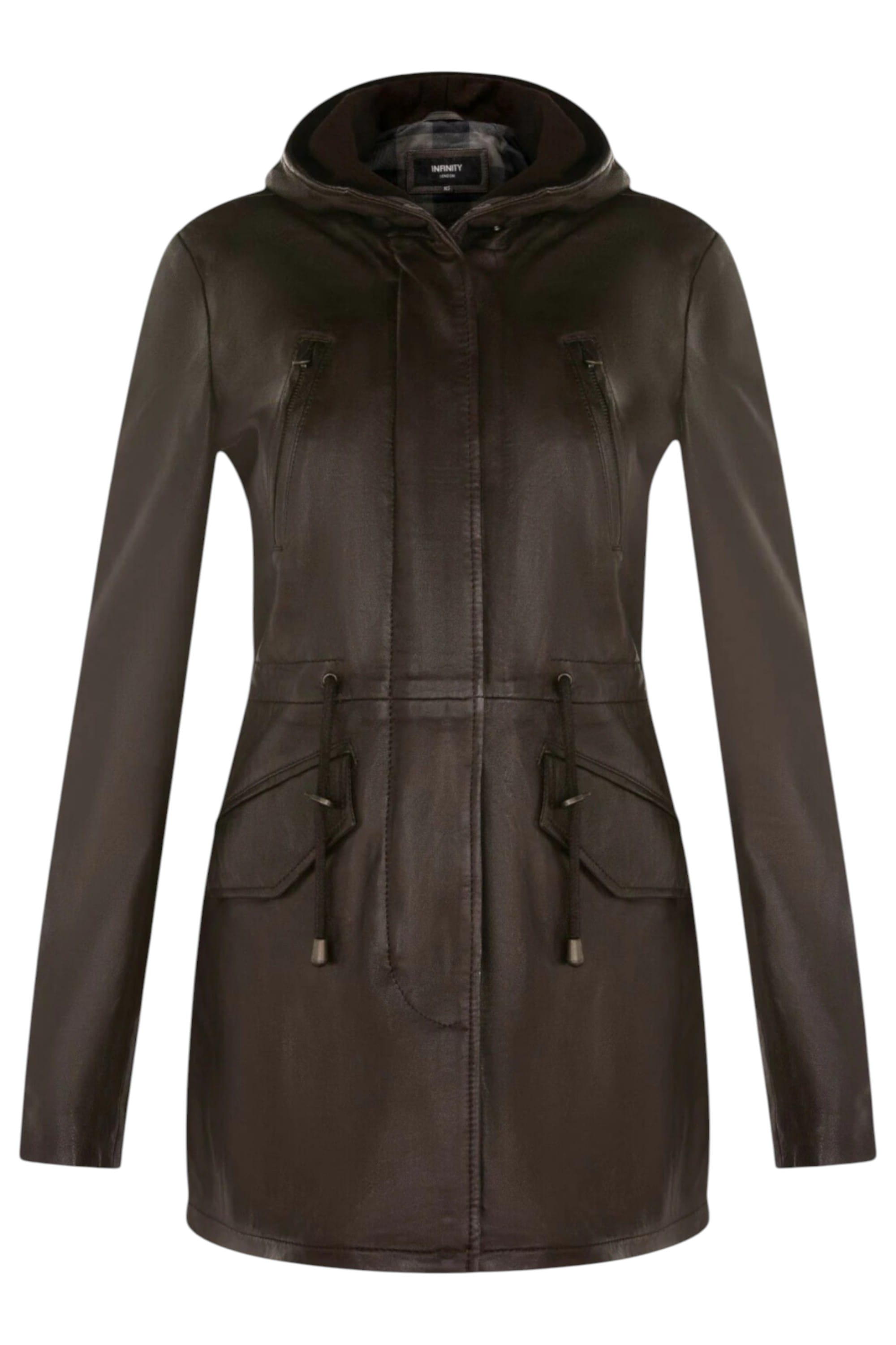 Brown Infinity Leather Brown Hooded Parka Jacket-Oakengates, Image 1 of 5