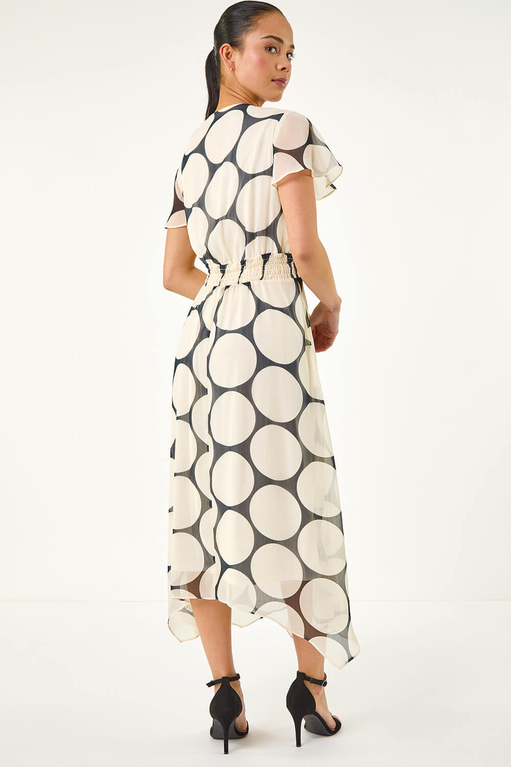 Black Petite Spot Print Twist Front Dress, Image 4 of 5