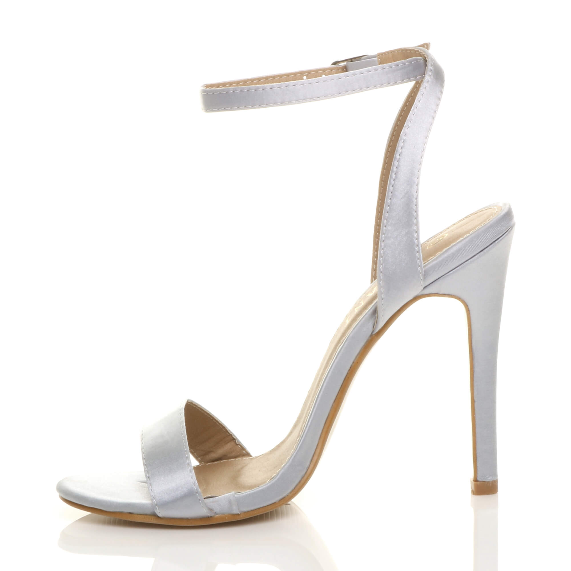 Silver AJVANI Silver Ankle Strap Barely There High Heeled Sandals, Image 3 of 5