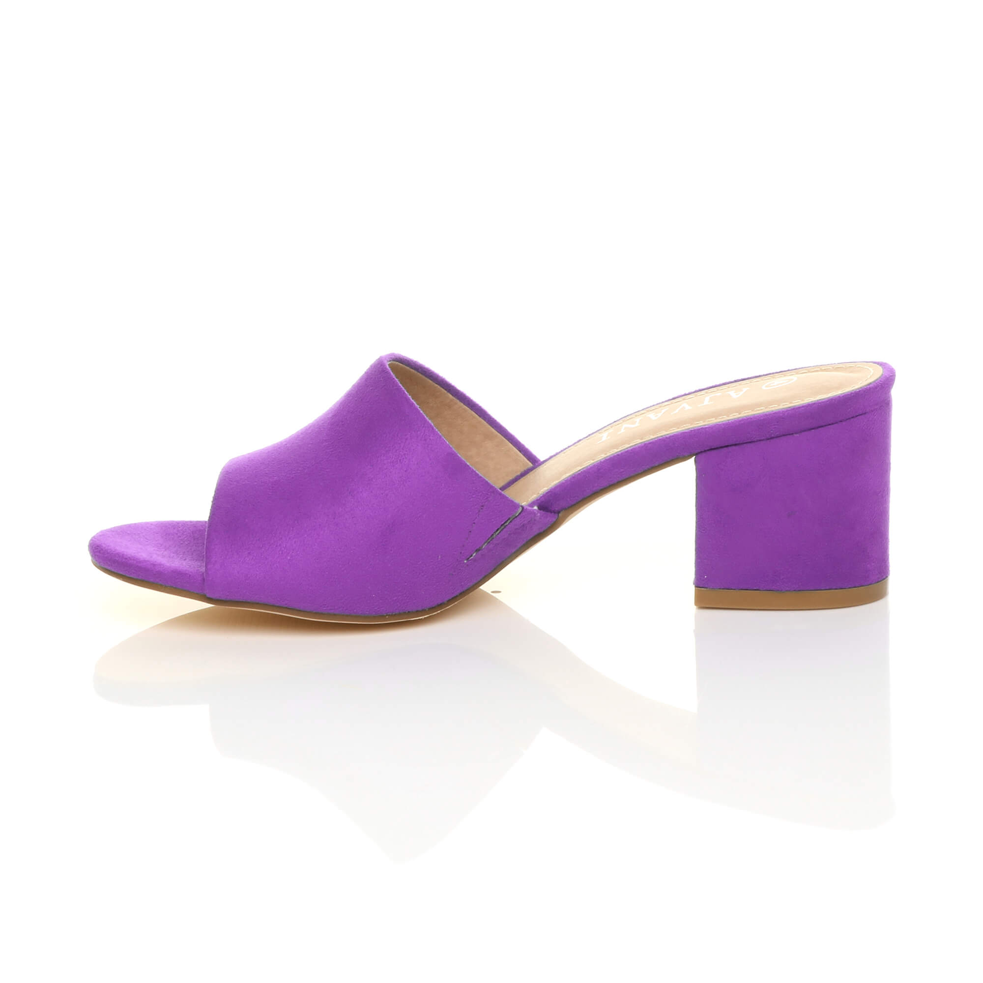 Purple AJVANI Purple Mid Block Heel Peep Toe Mules Sandals, Image 3 of 6
