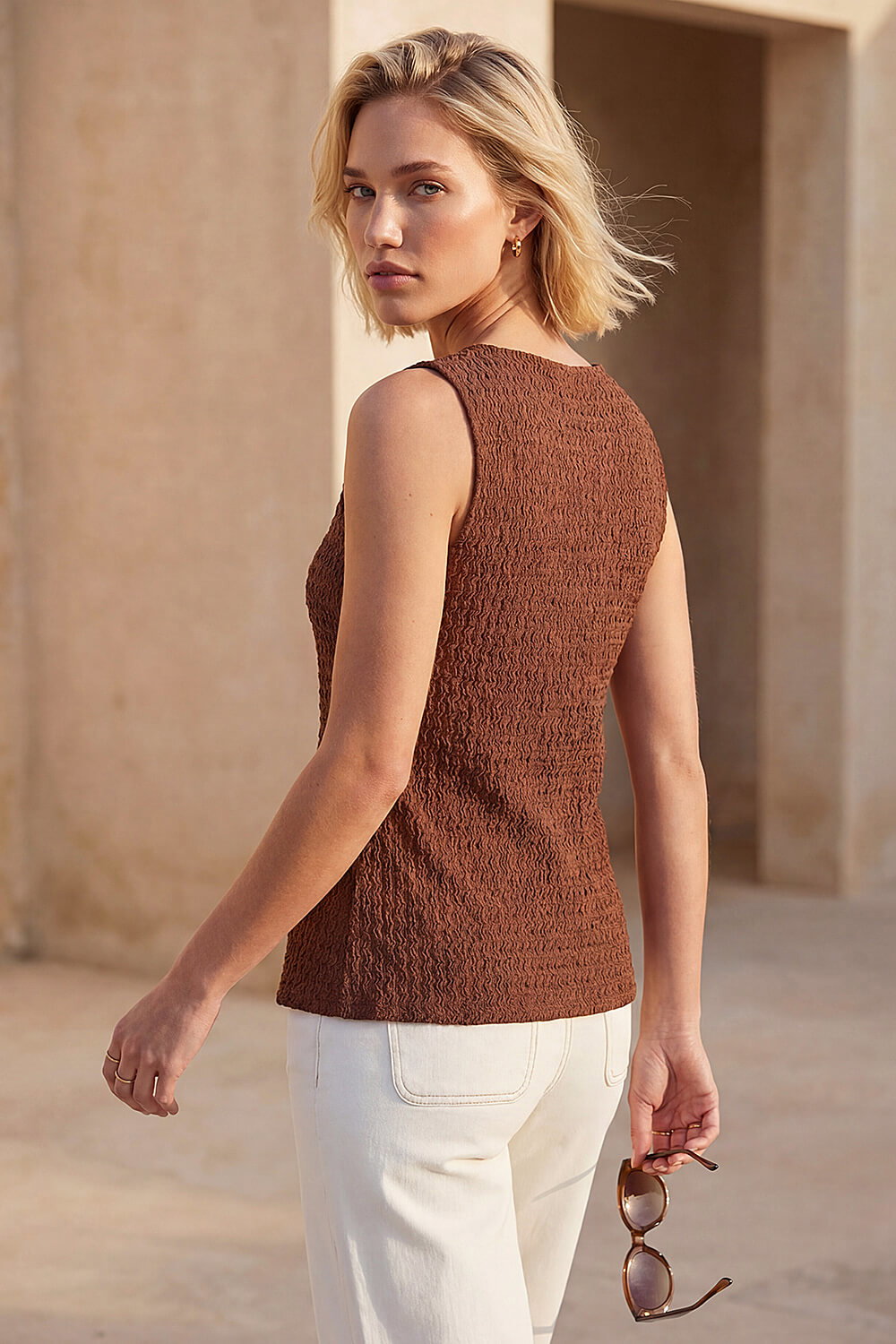 Chocolate Buttoned Stretch Blouse , Image 4 of 4