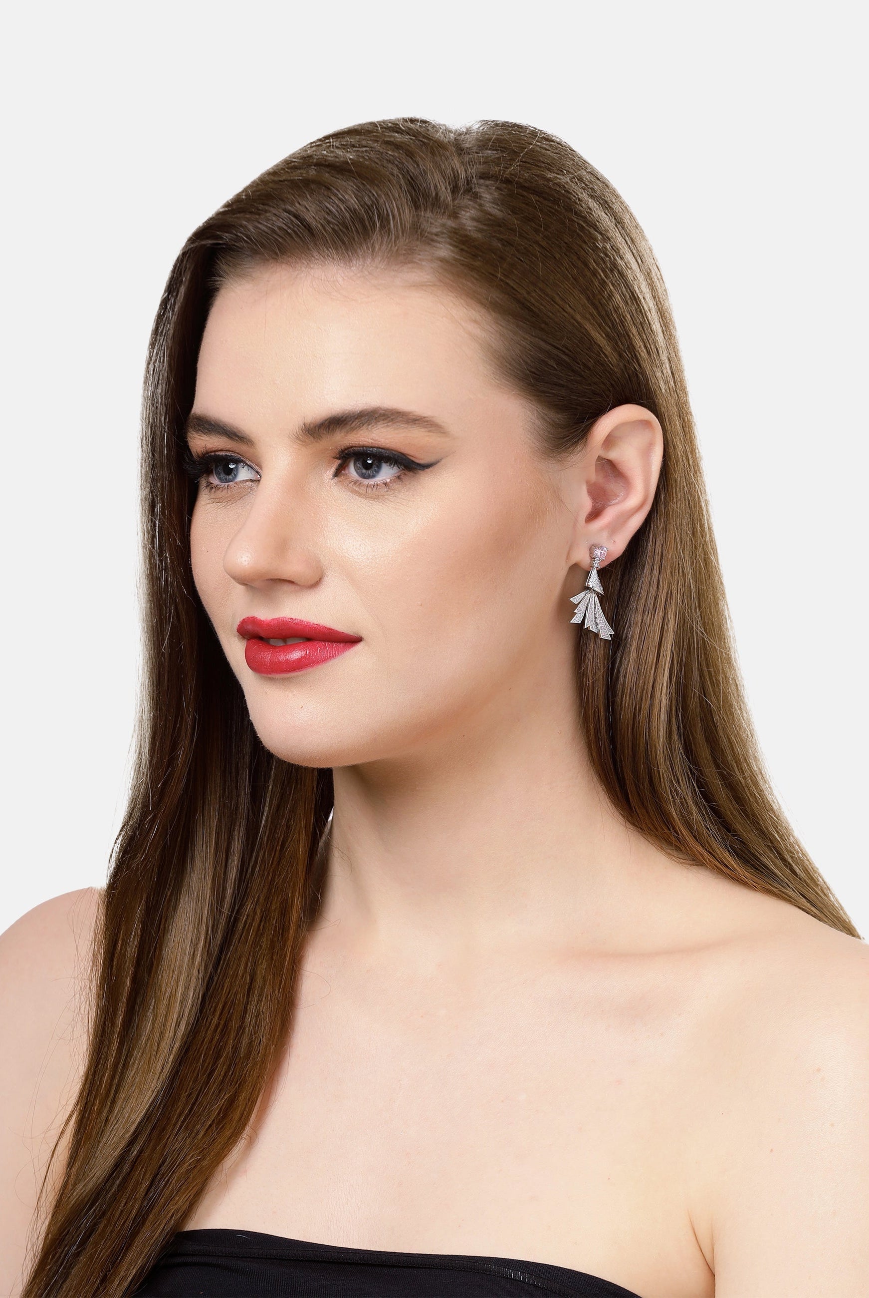 Light Pink Feather shaped Drop Earrings, Image 4 of 4