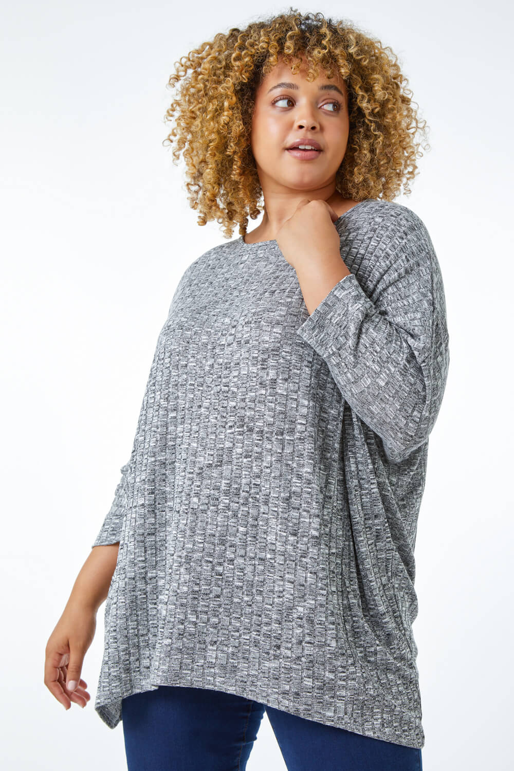 Roman Curve Women's Grey Ribbed Stretch Jersey Top Size 22-24
