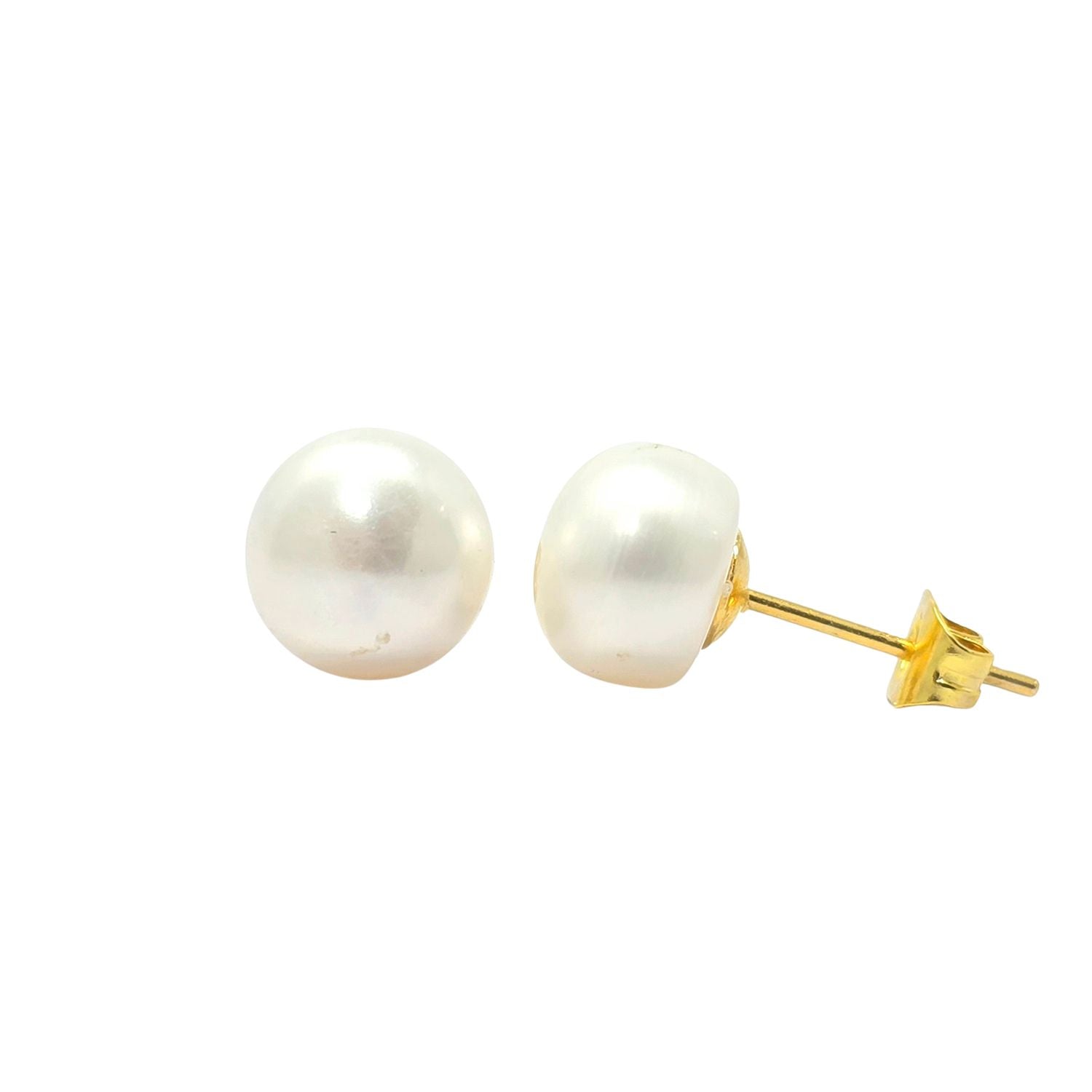 Metallic Handpicked Freshwater Gold Plated Pearl Stud Earrings