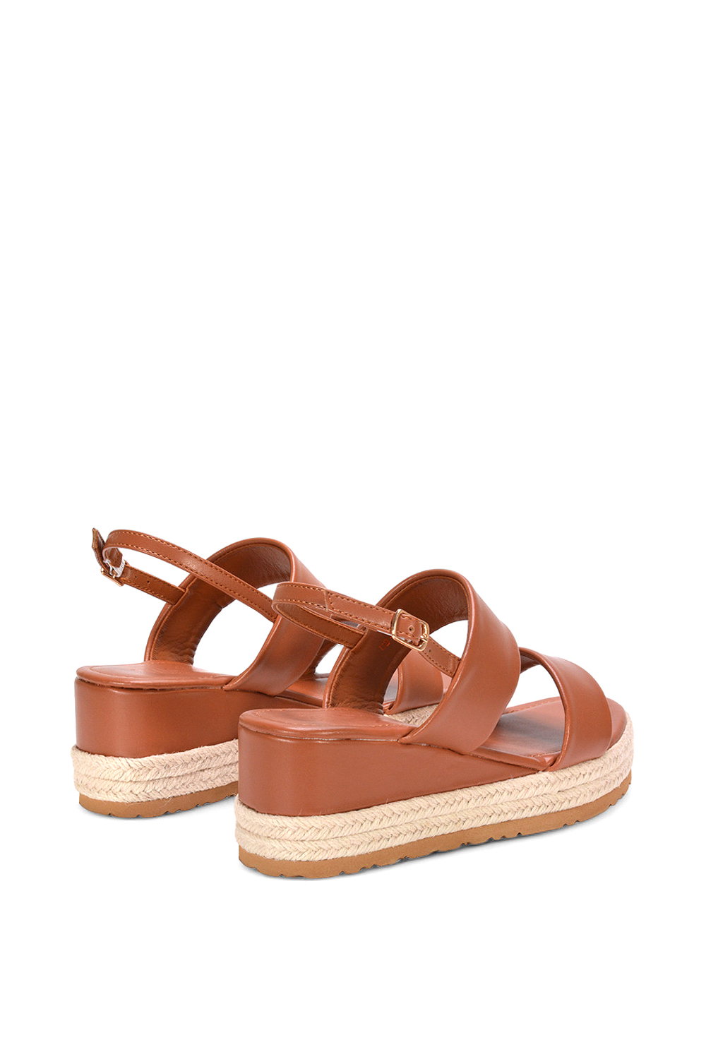 Tan XY LONDON Tan 'Ally' Low Heel Platform Wedge Espadrill Slingback Sandals, Image 4 of 5