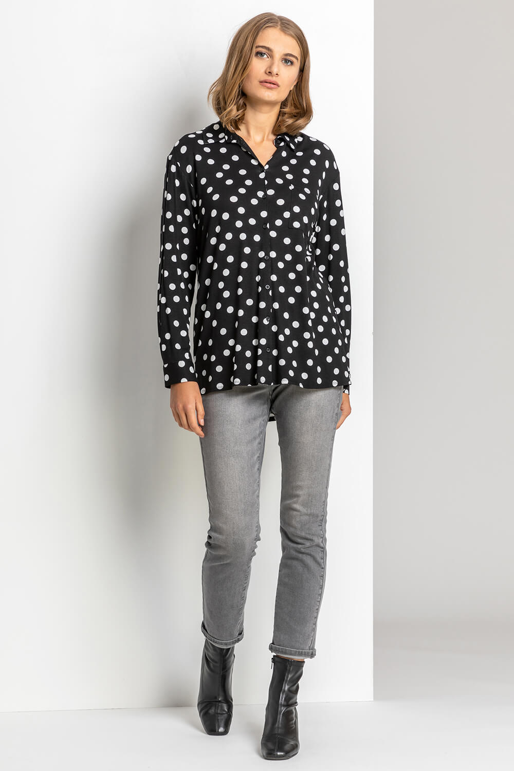 Black Spot Print Buttoned Shirt, Image 3 of 5