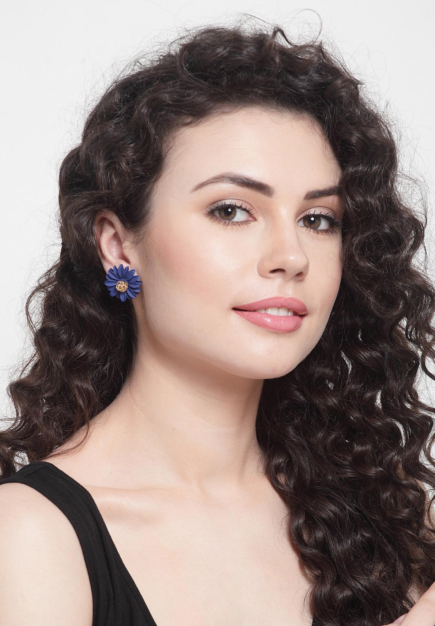 Blue Fuchsia Floral Studs, Image 4 of 5