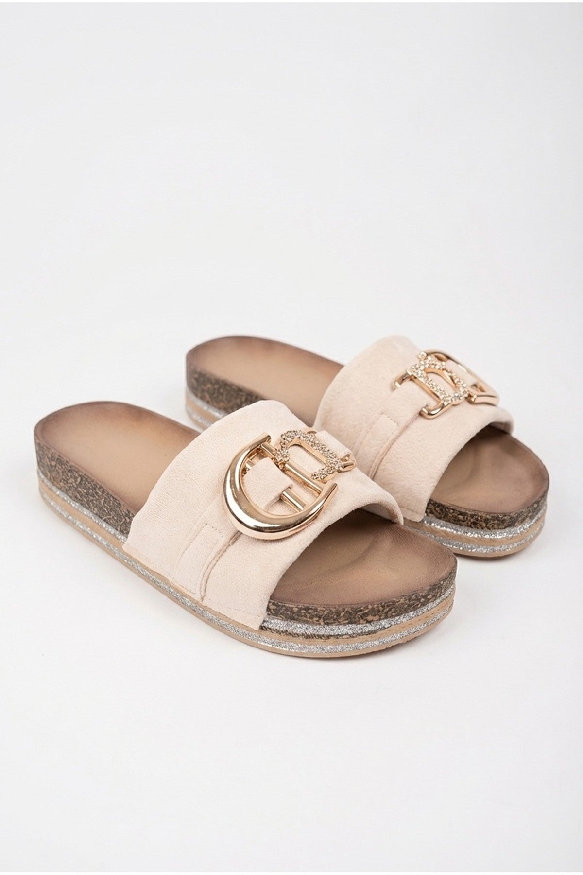 Beige iKrush Beige Mia Womens Embellished Cork Platform Sliders, Image 4 of 4