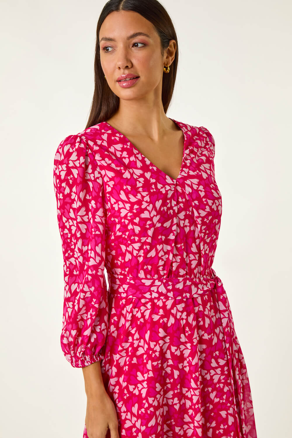 Pink Heart Print Midi Dress | Roman UK