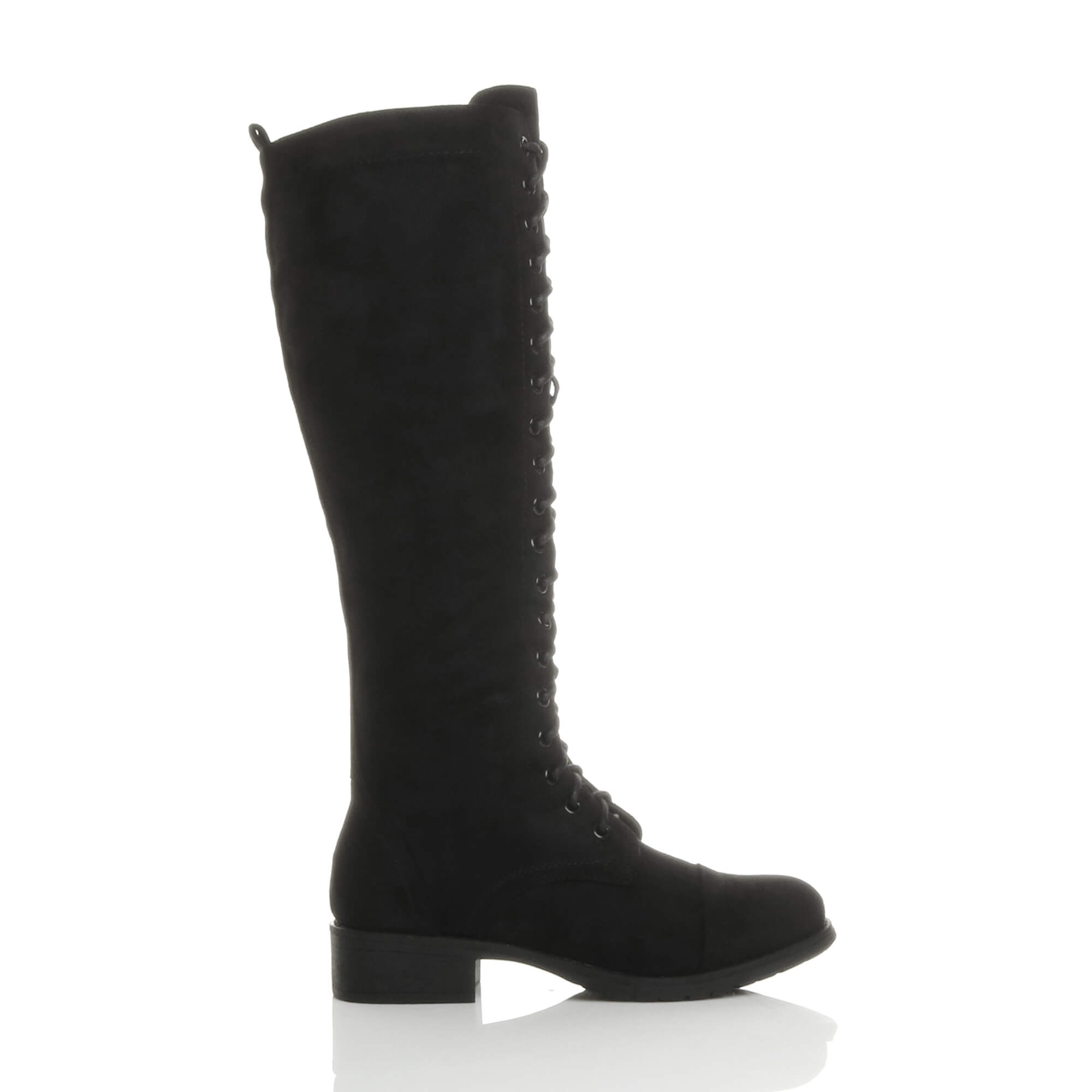 Black AJVANI Black Biker Lace Up Military Calf Knee Boots, Image 2 of 6
