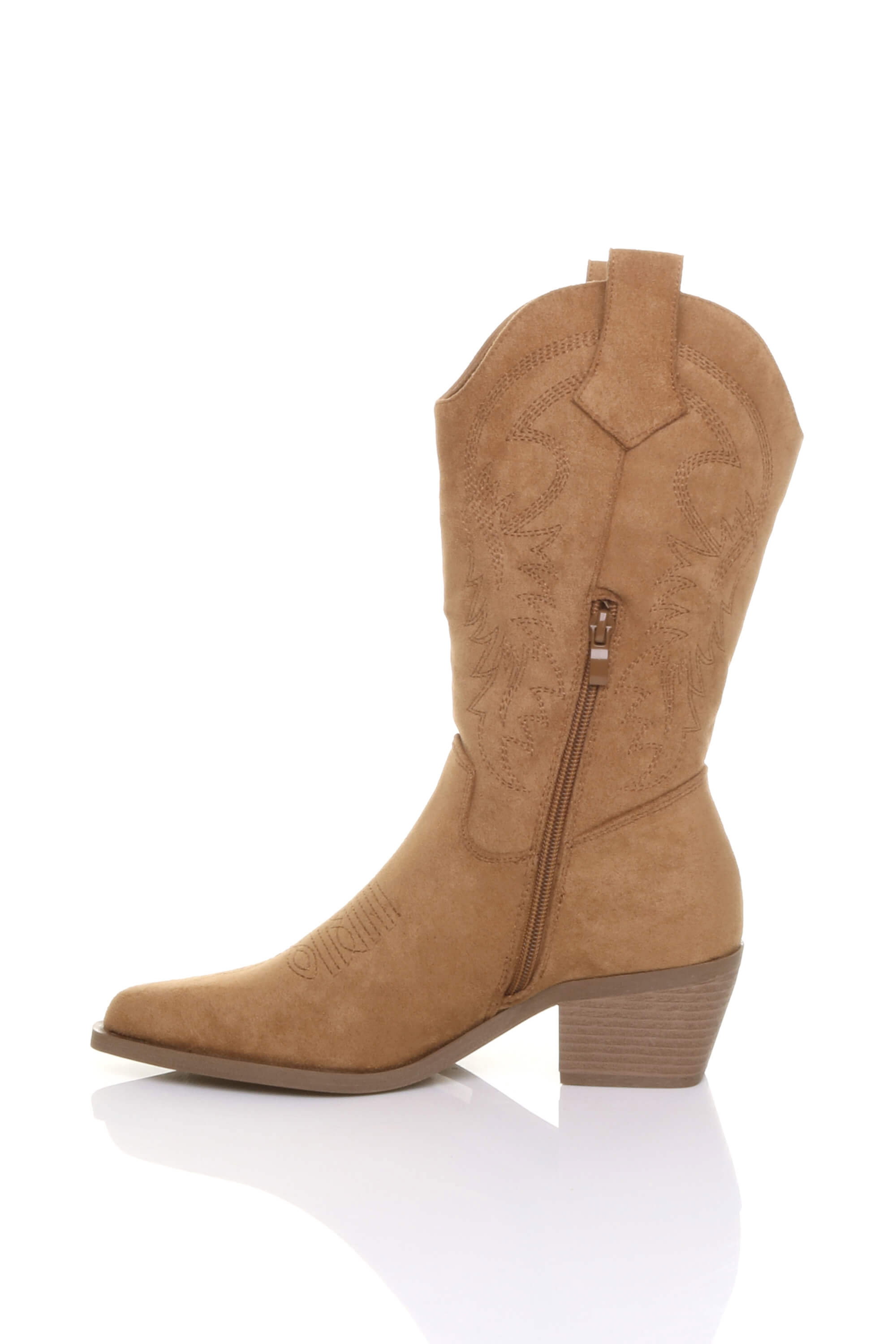 Camel Low Cuban Heel Embroidered Cowboy Western Boots, Image 3 of 4