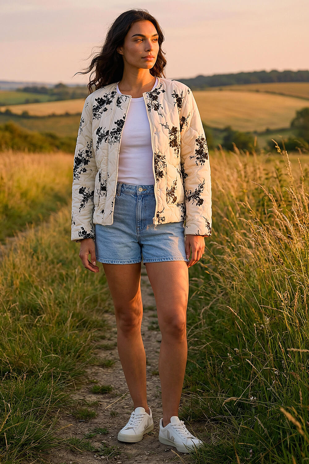 Cream Floral Flock Quilted Jacket, Image 3 of 4