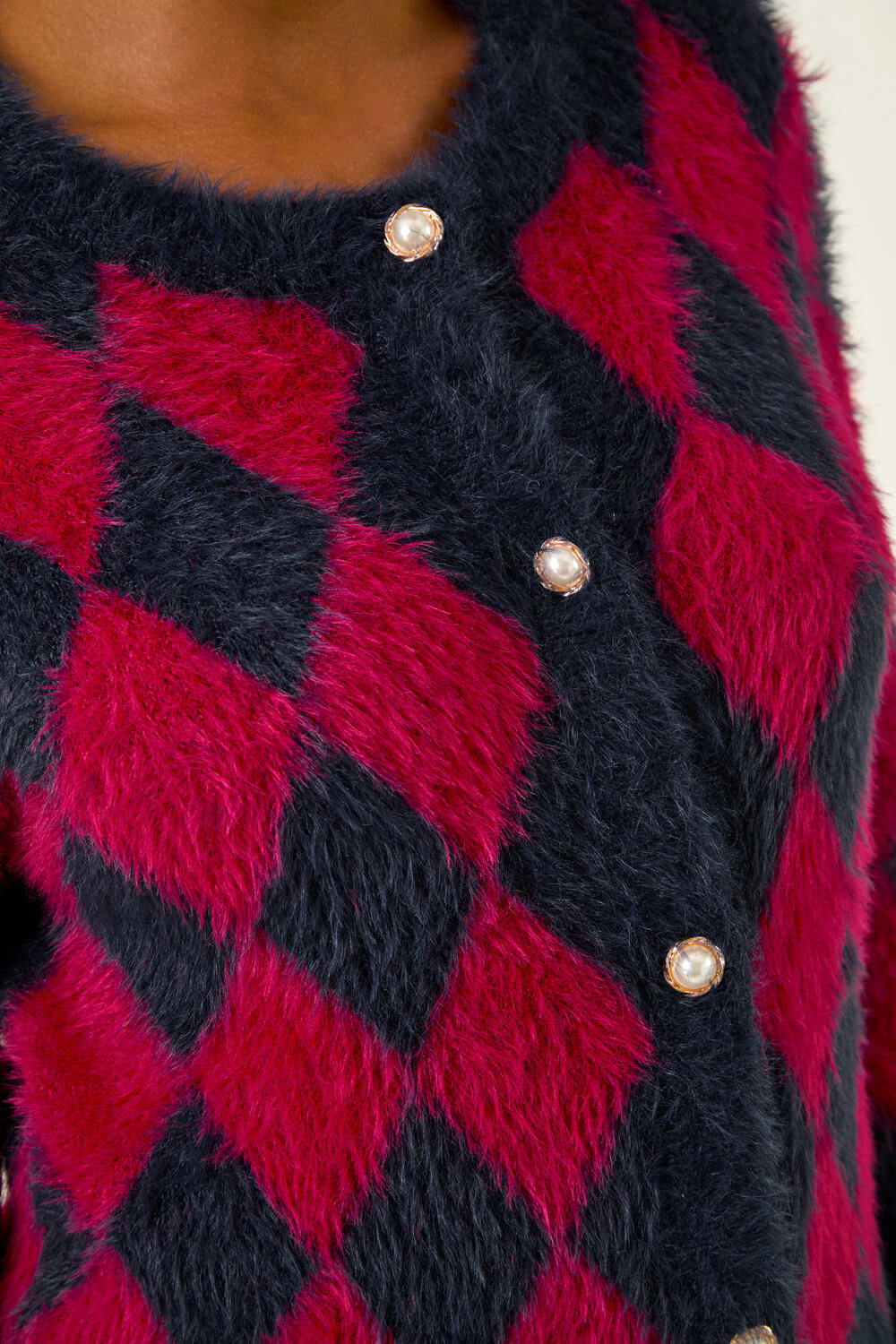 Red Fluffy Argyle Knit Cardigan, Image 6 of 5