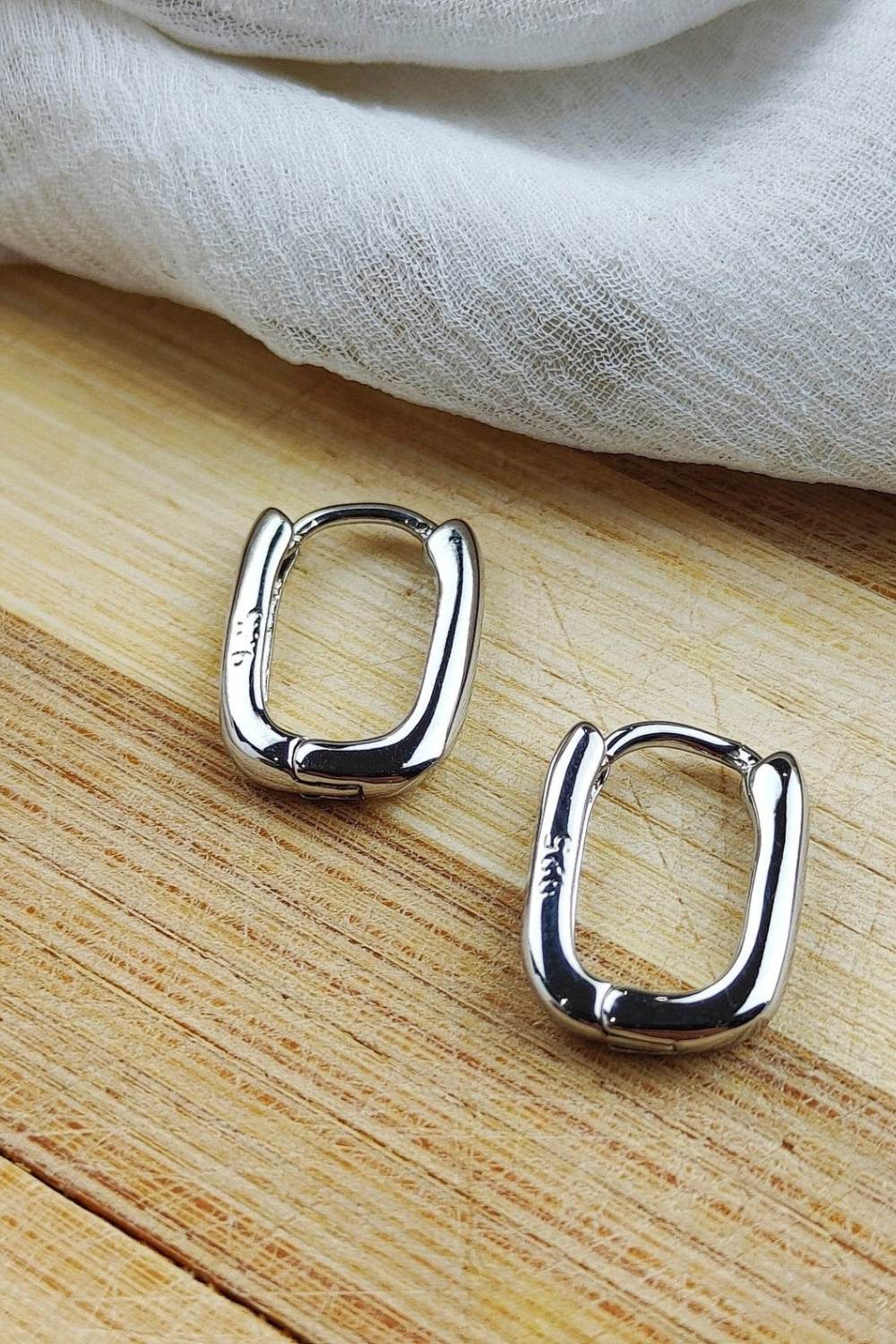 Silver Sterling Silver U-Shape Minimalist Hoop Earrings, Image 1 of 2