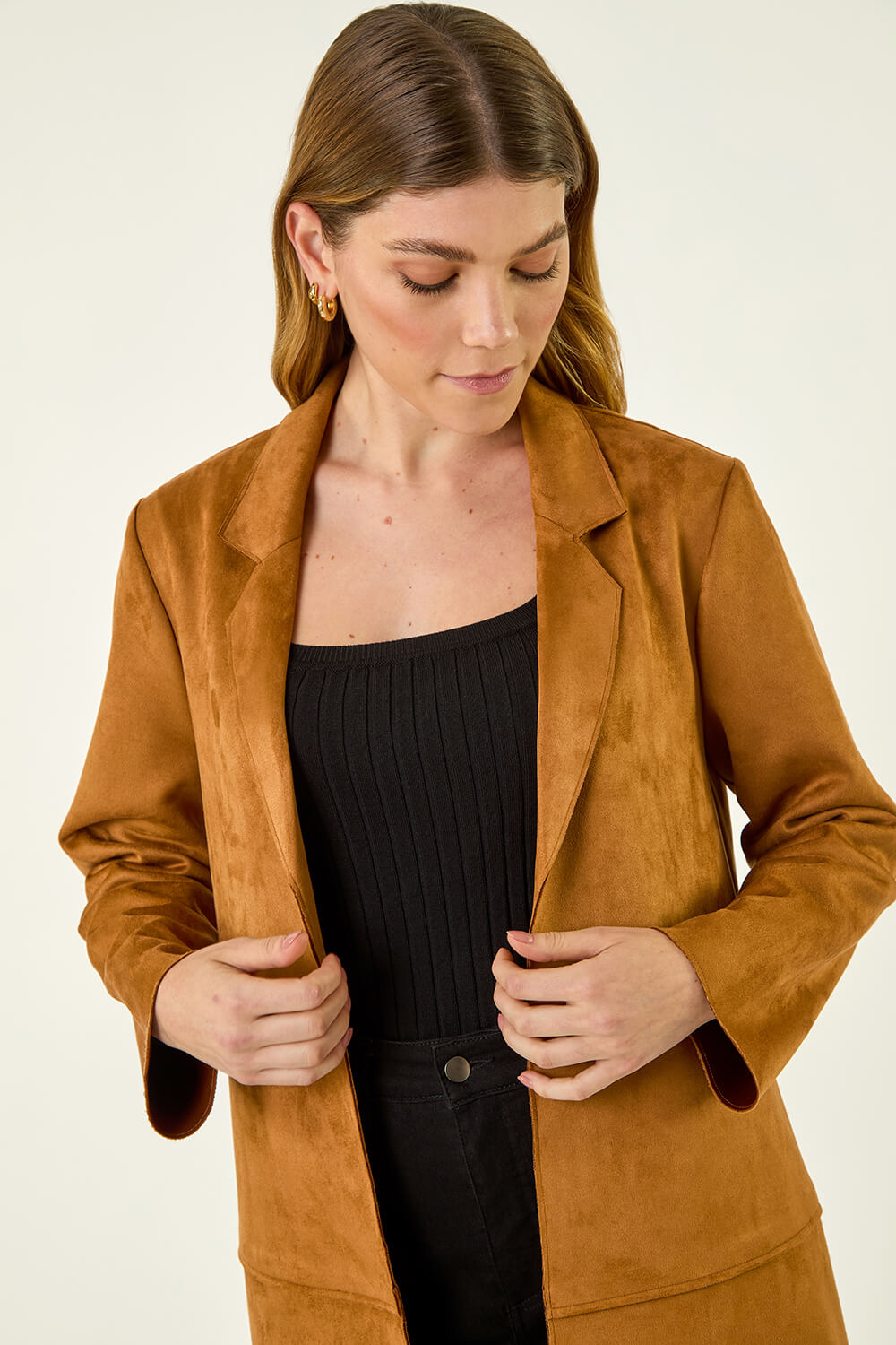Tan Faux Suede Longline Jacket, Image 5 of 5