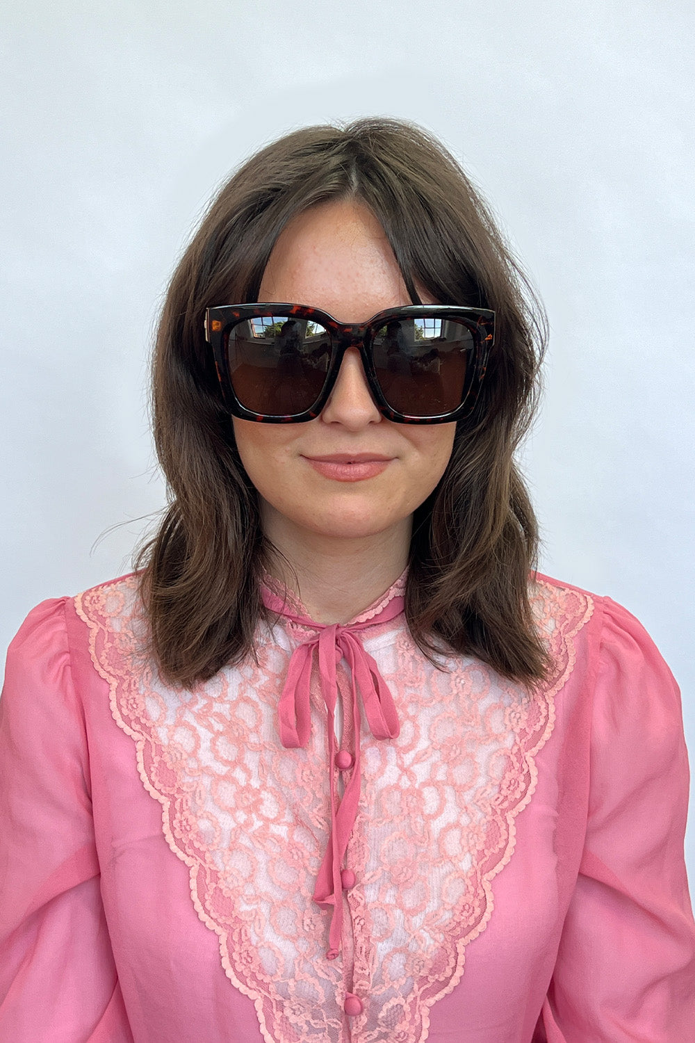 Brown SVNX Brown Oversized Sunglasses with Gold Chain Detail, Image 6 of 6