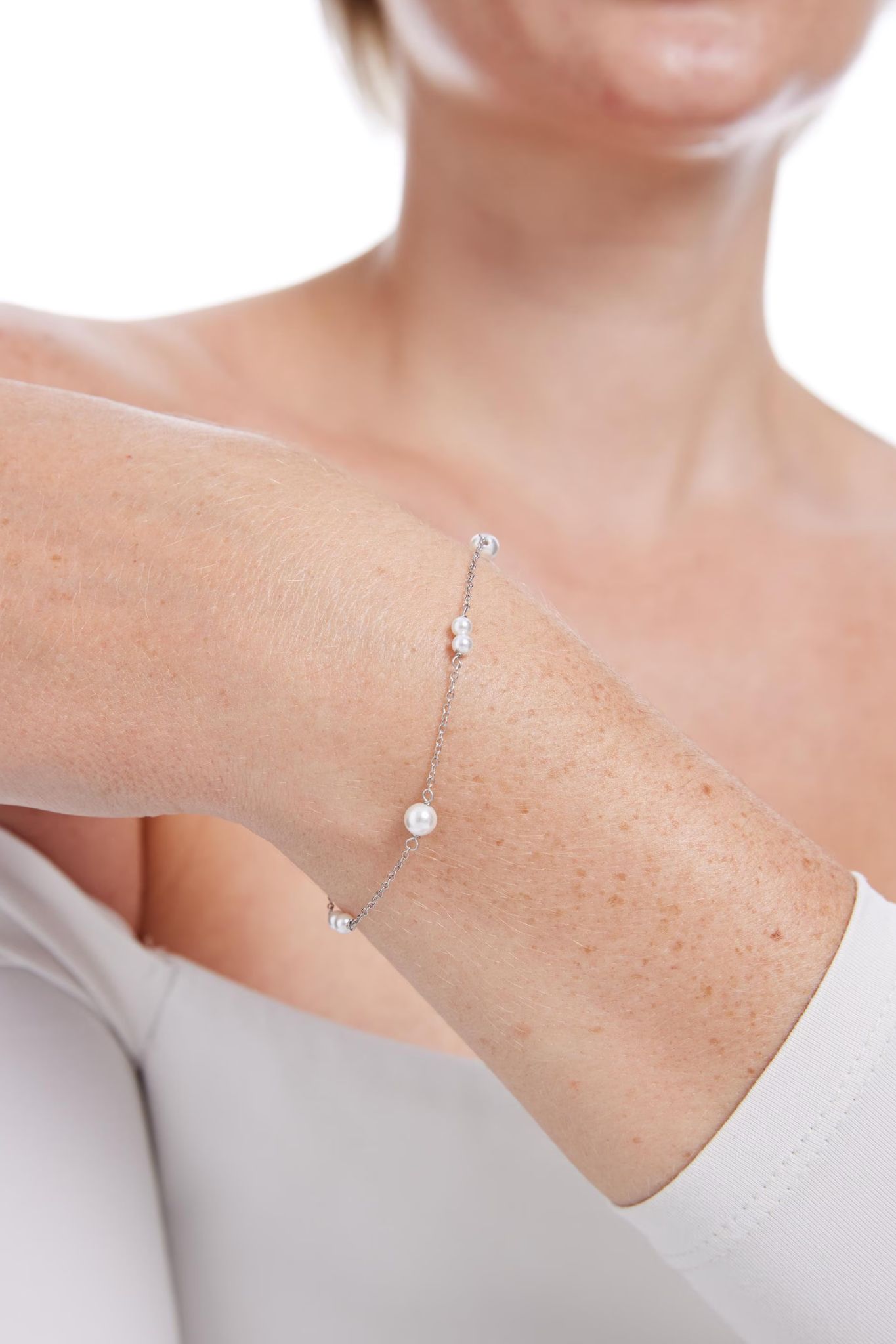 Silver Sterling Silver Faux Pearl Bracelet, Image 2 of 2