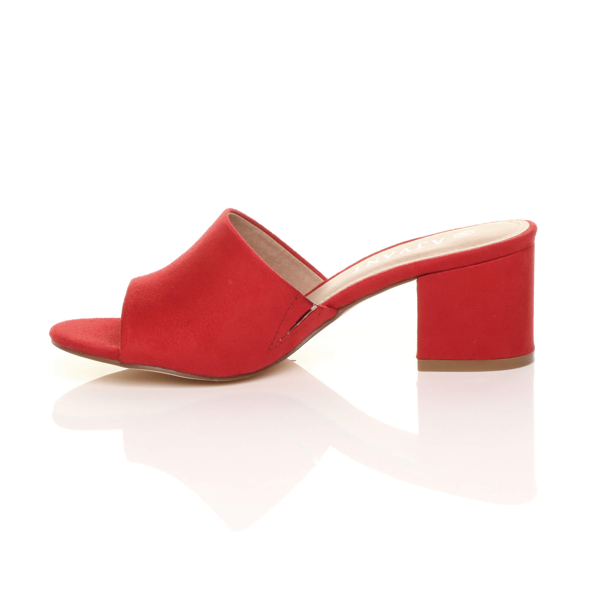Red AJVANI Red Mid Block Heel Peep Toe Mules Sandals, Image 3 of 6