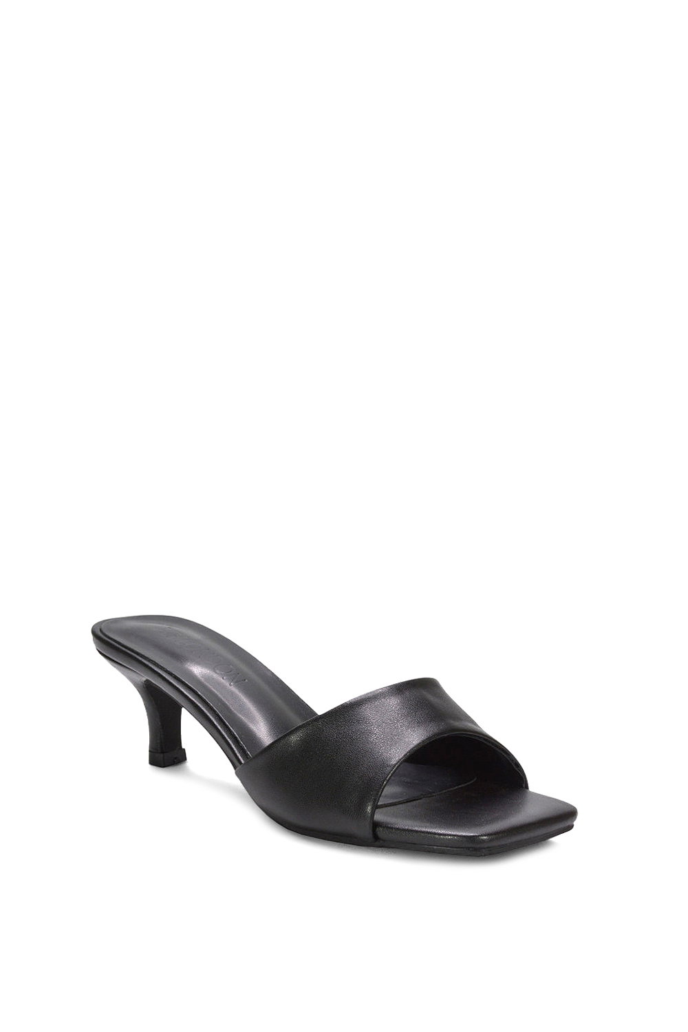 Black XY LONDON Black 'Pearl' Square Toe Stiletto Kitten Heel Mule Sandals, Image 2 of 6