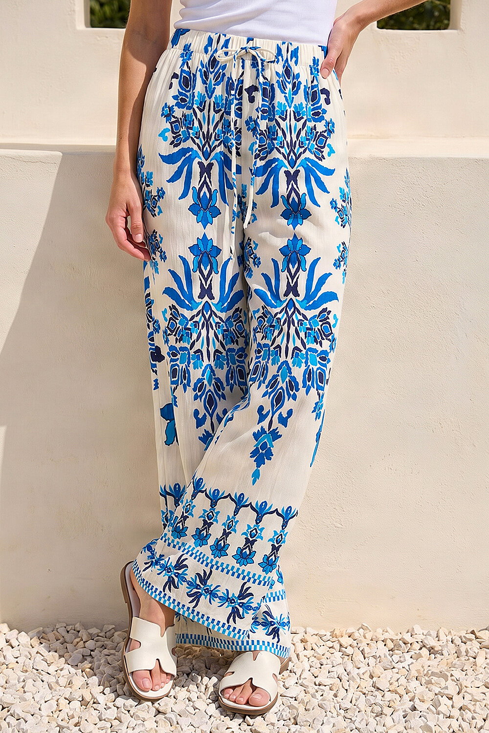 Blue Border Print Trousers, Image 1 of 4