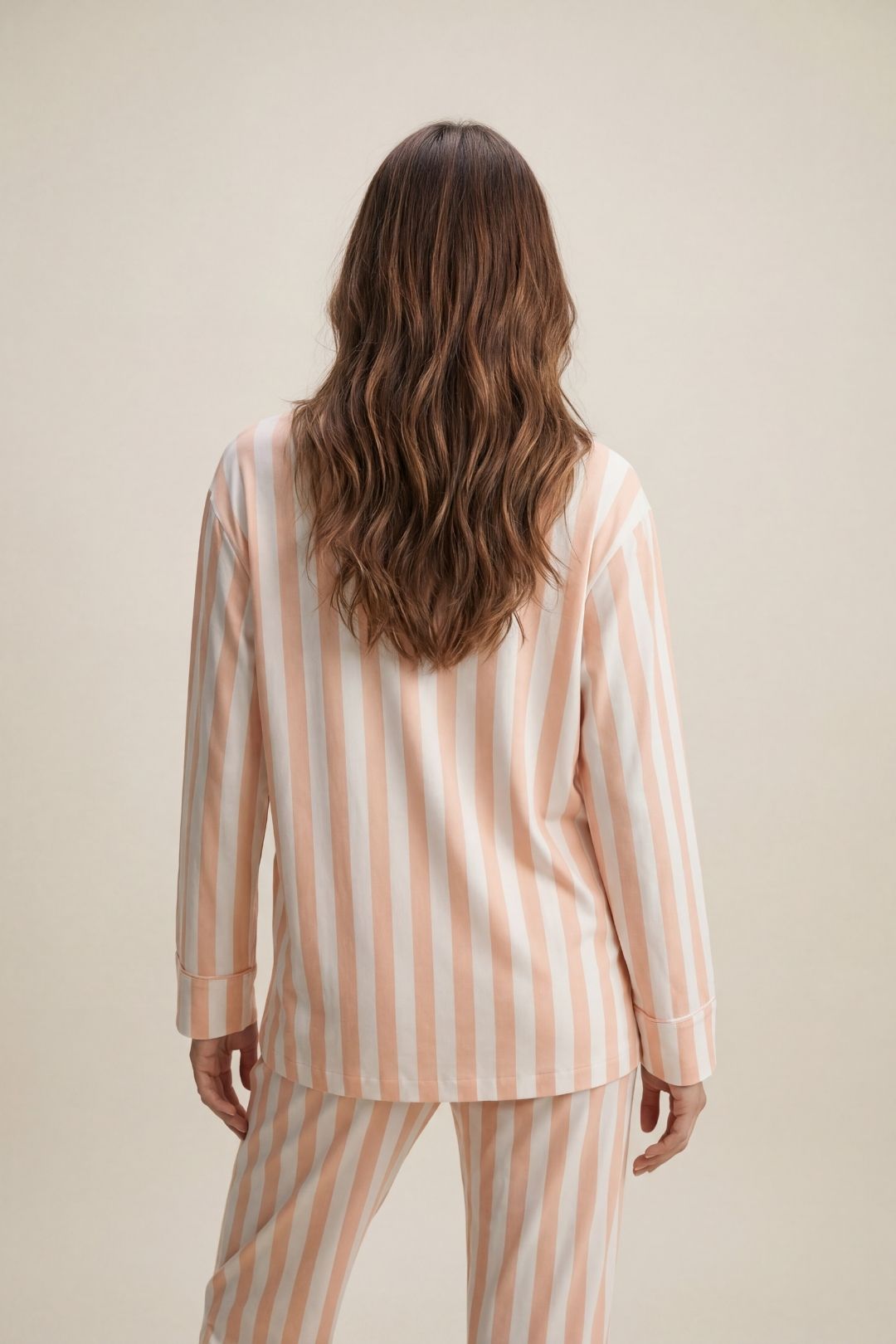 Salmon The Night Store Salmon Stripe Modal Pyjama Trouser Set, Image 3 of 4