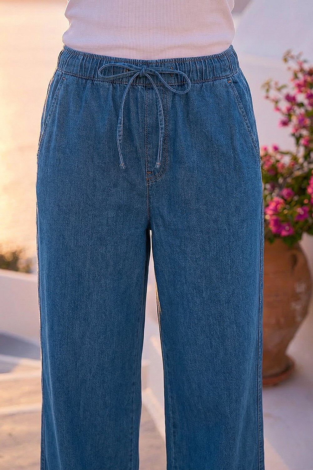 Denim Tie Waist Wide Leg Trouser, Image 5 of 4