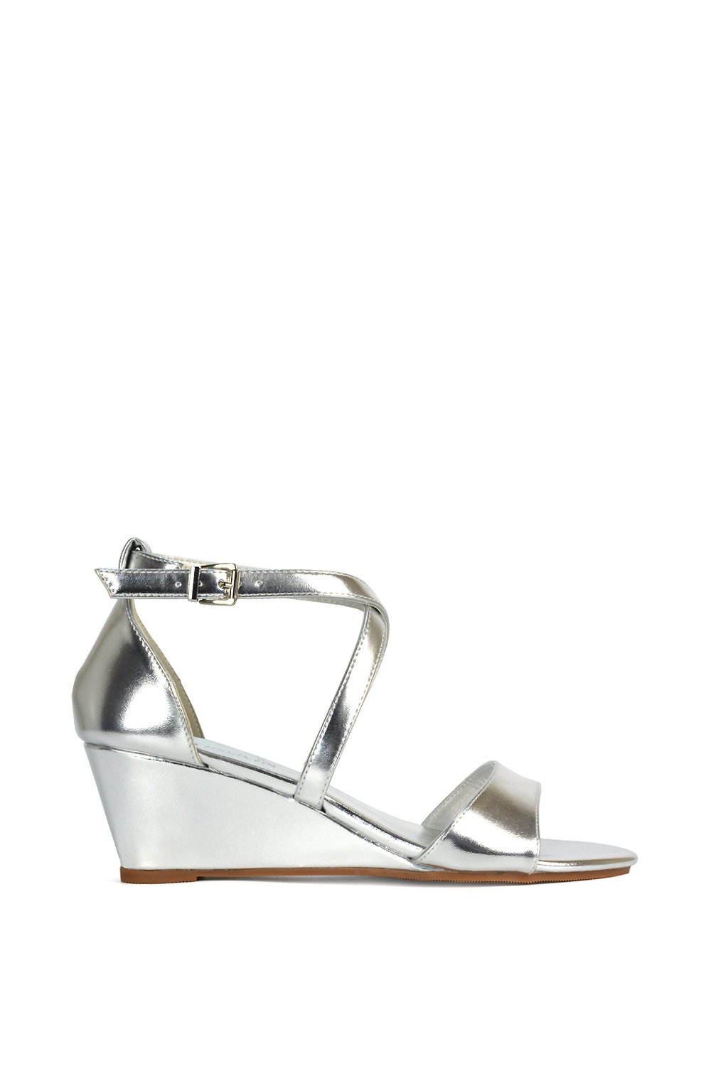 Metallic 'Kylie' Strappy Sandal Wedge Heels With Ankle Strap